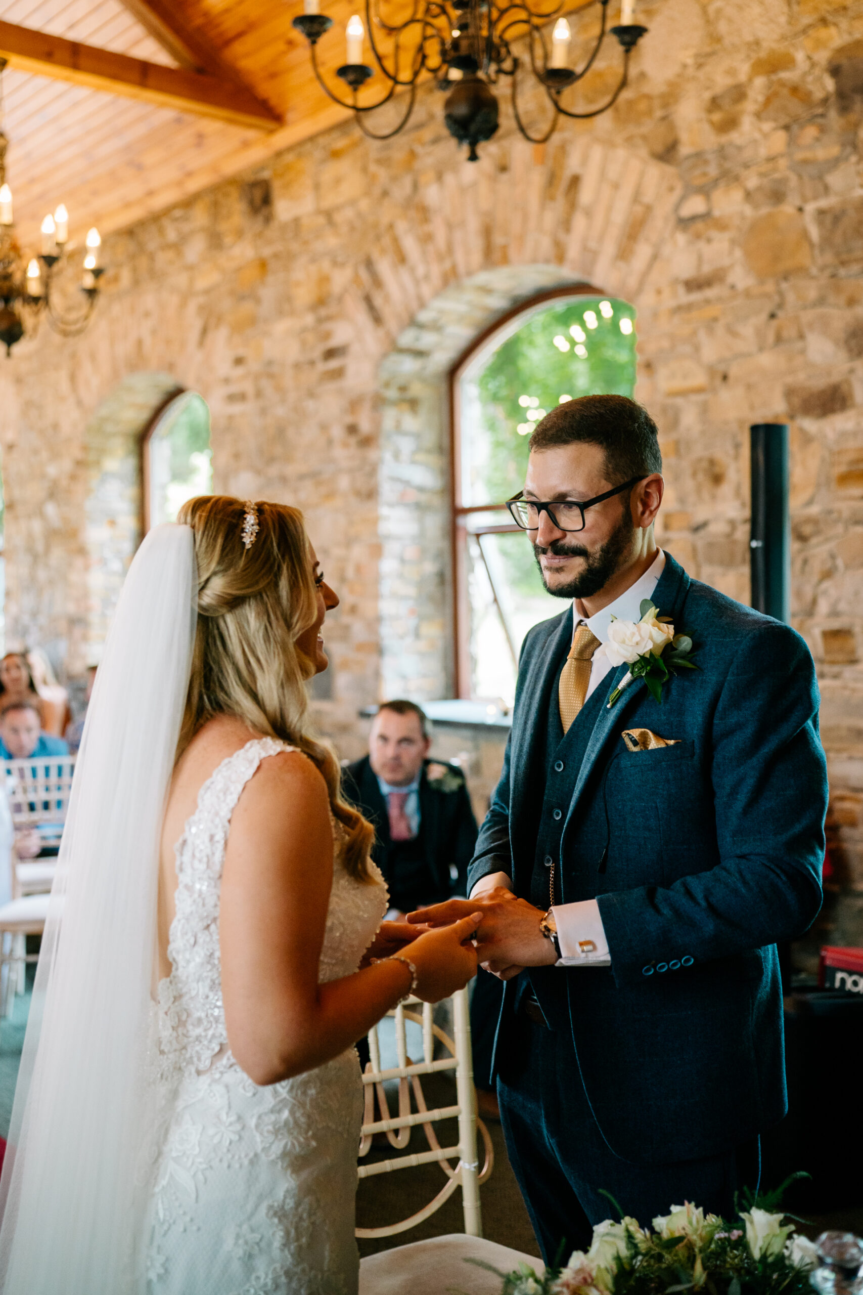 A man and woman in wedding attire