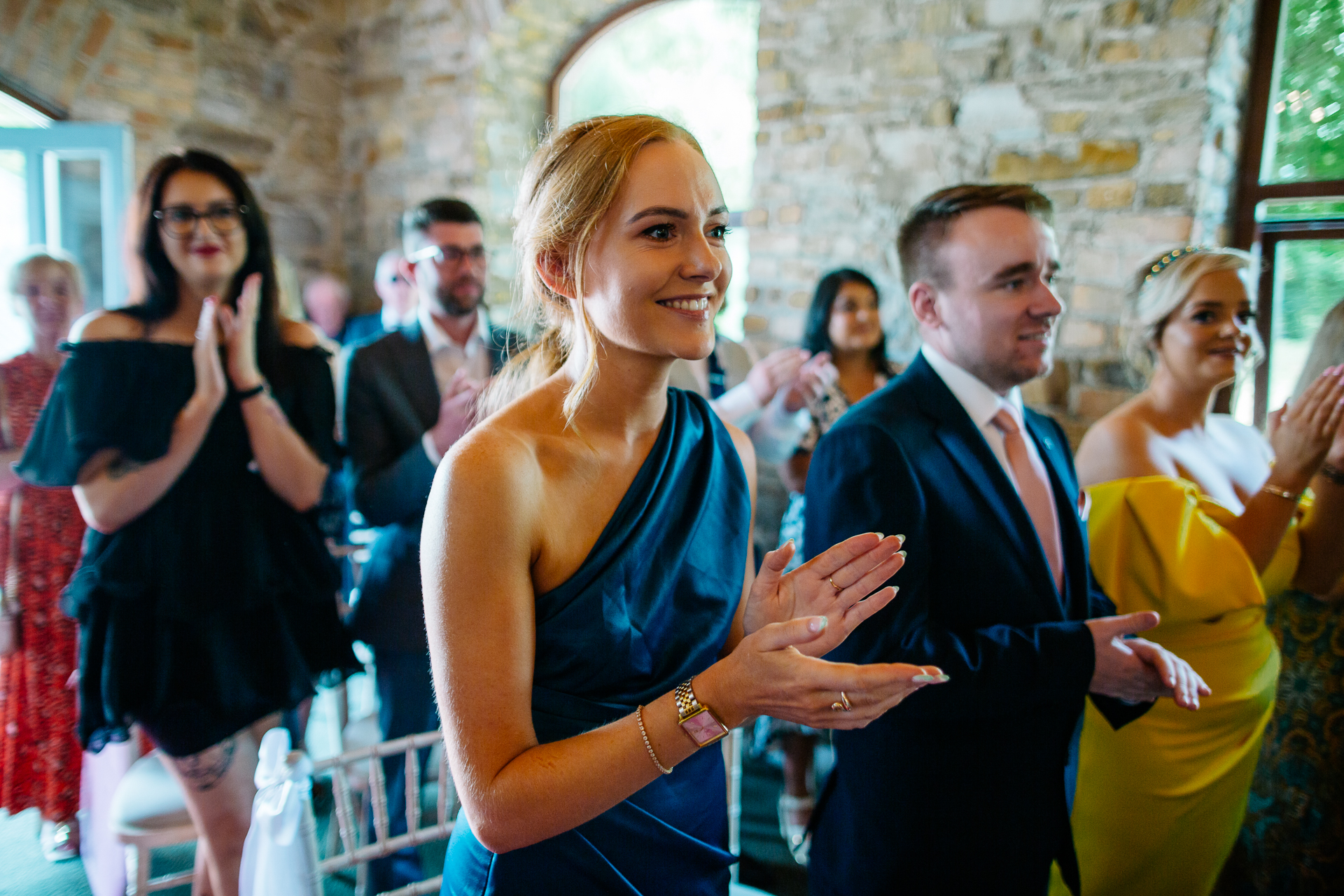 A person in a blue dress