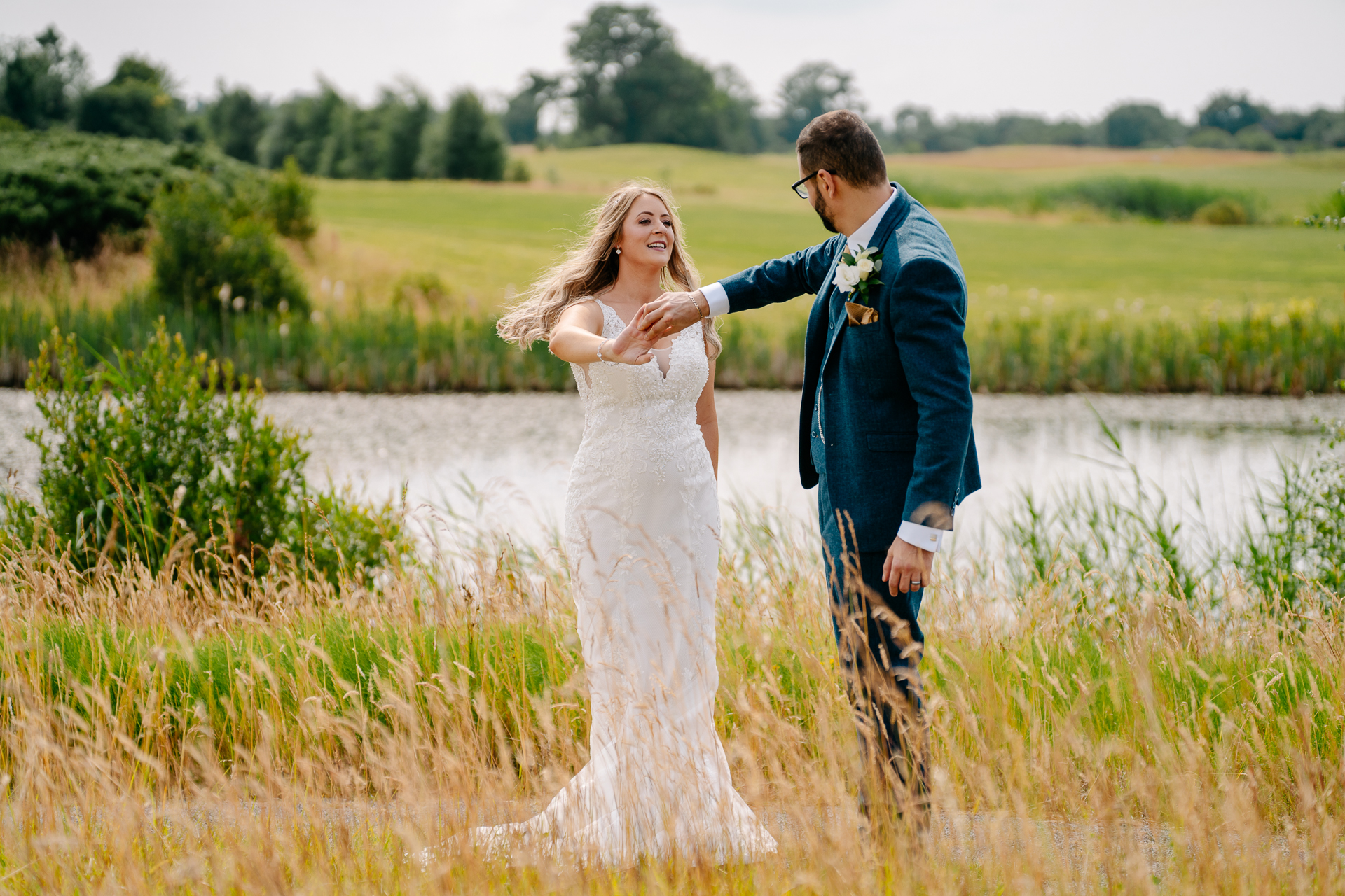 A man and woman in a field