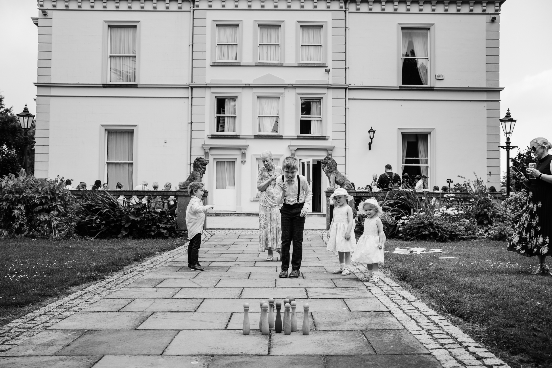 A group of people outside a building