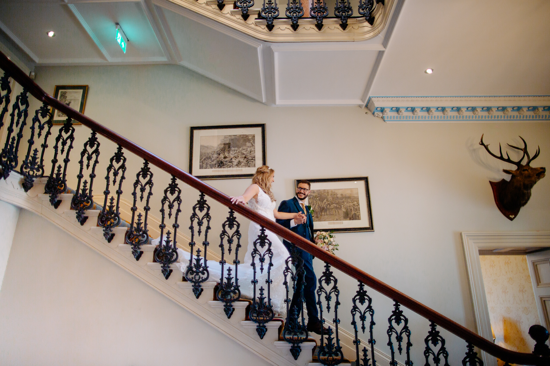 A man and woman on a staircase