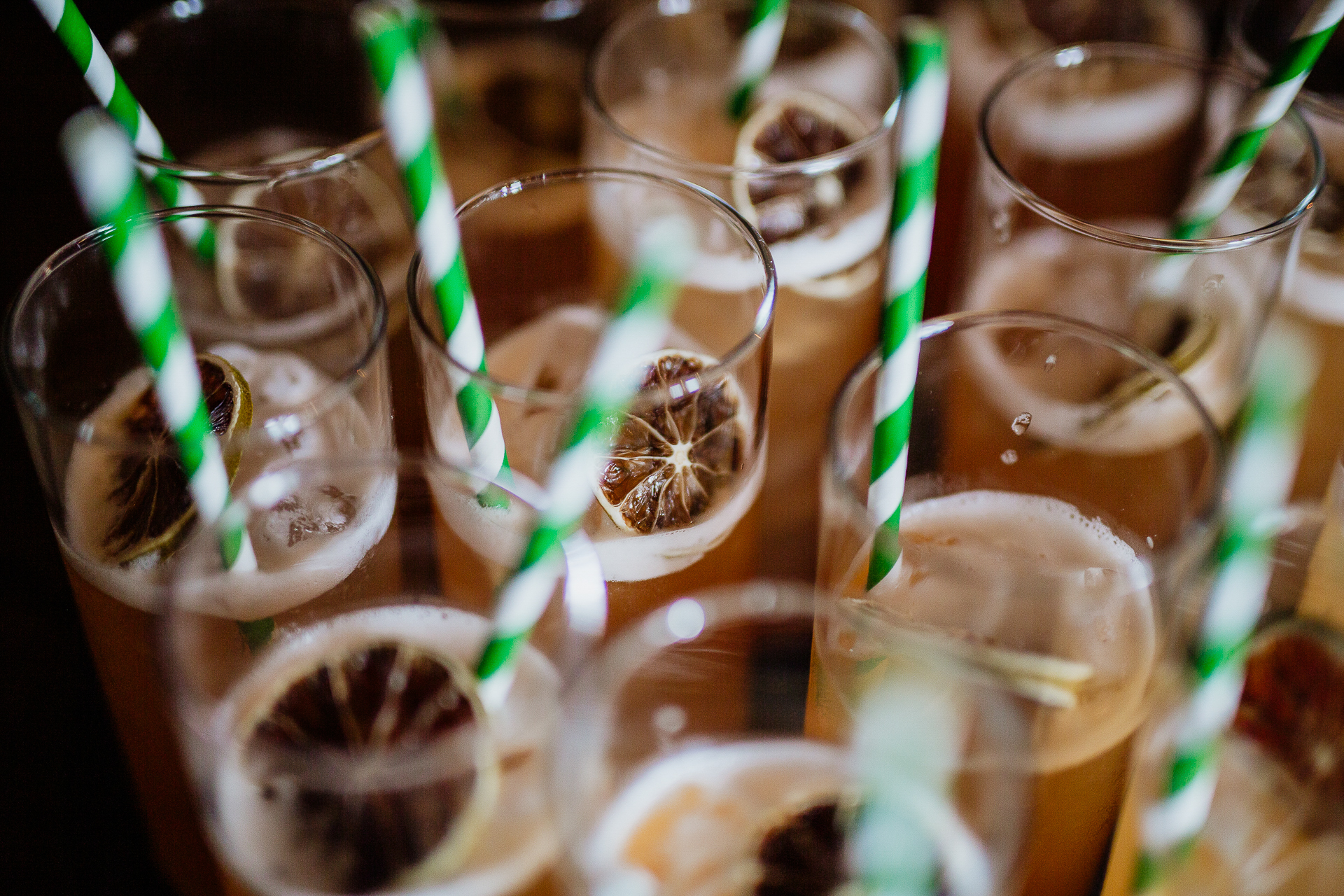 A group of glasses with liquid in them