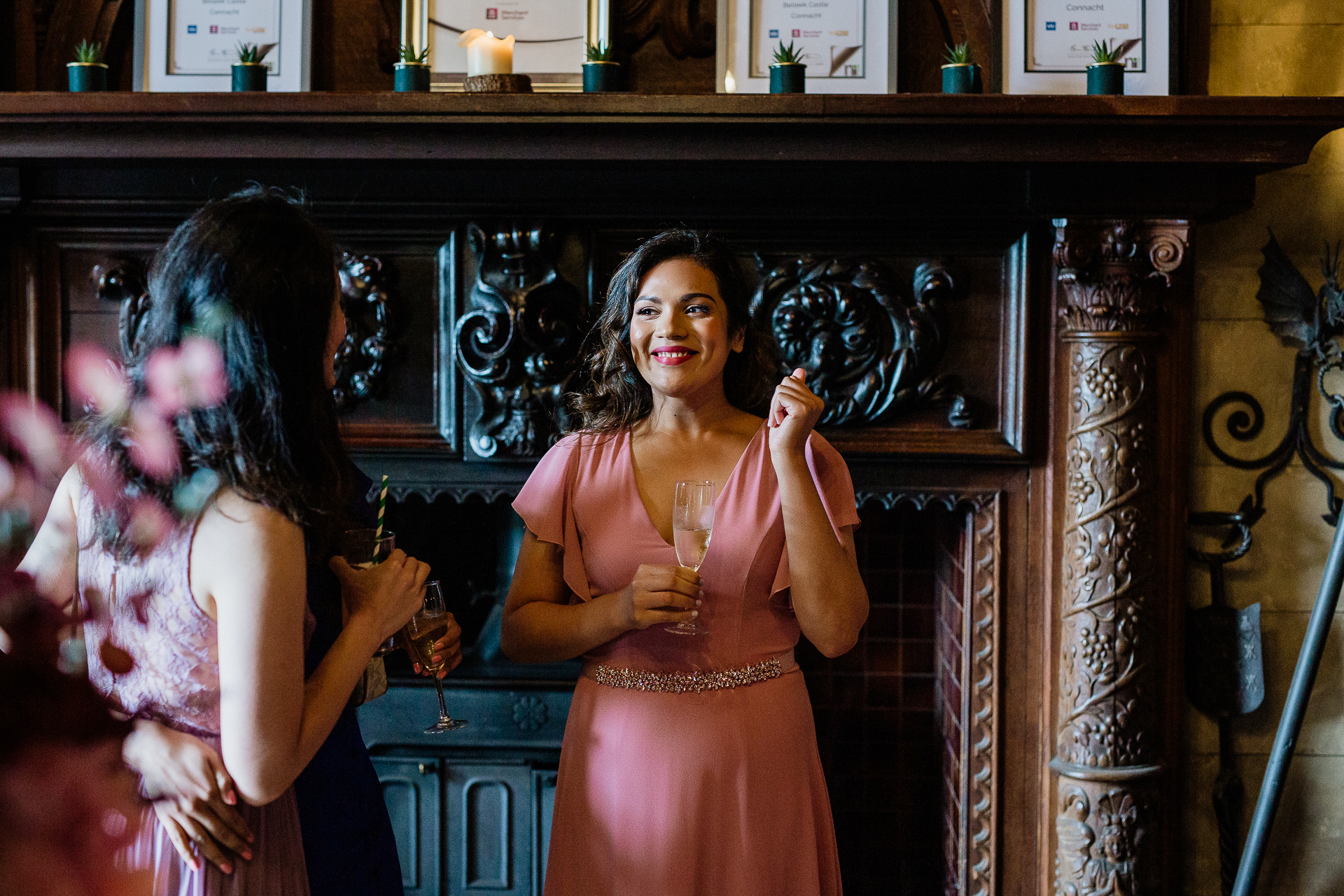 A woman in a pink dress