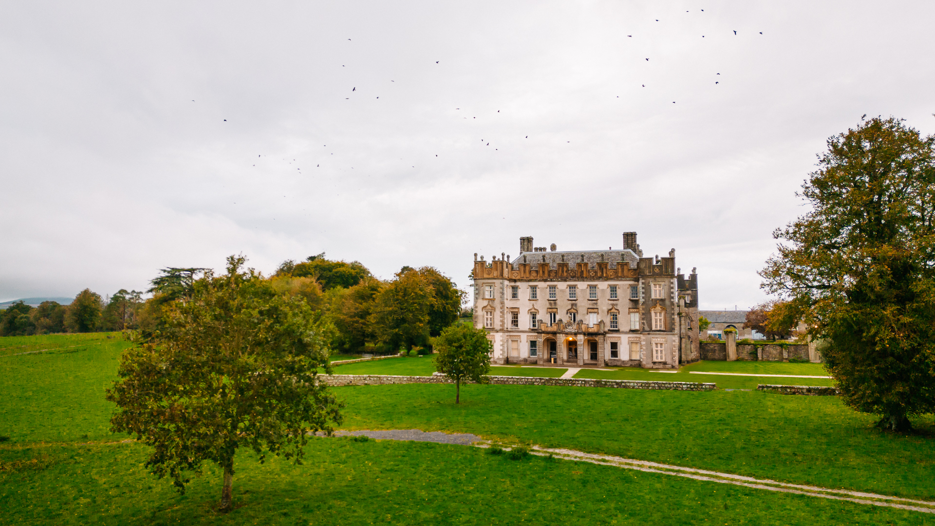 A large building with trees in front of it