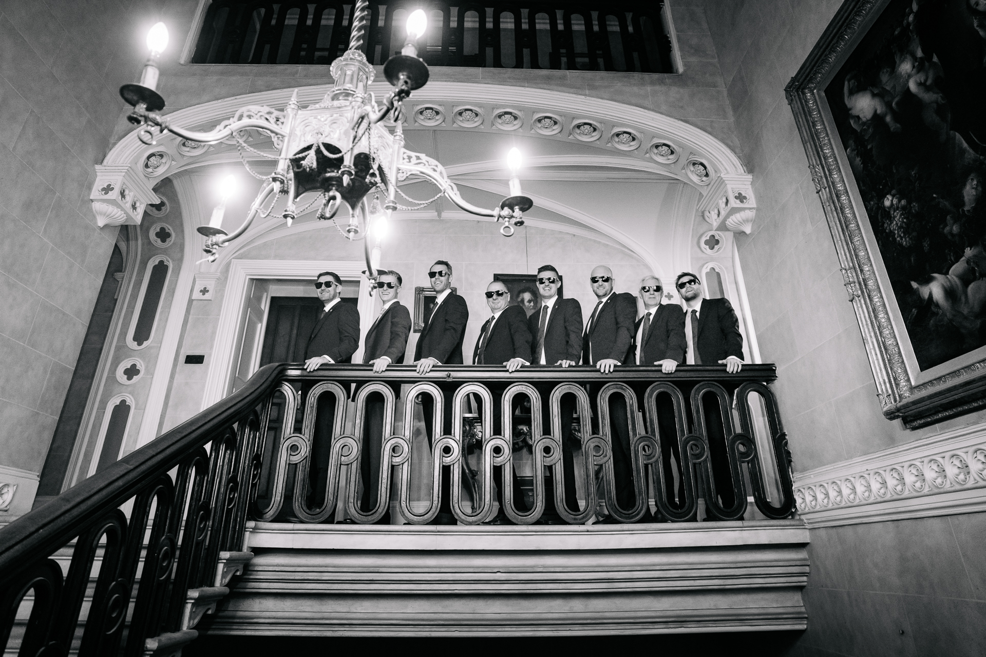 A group of people on a balcony