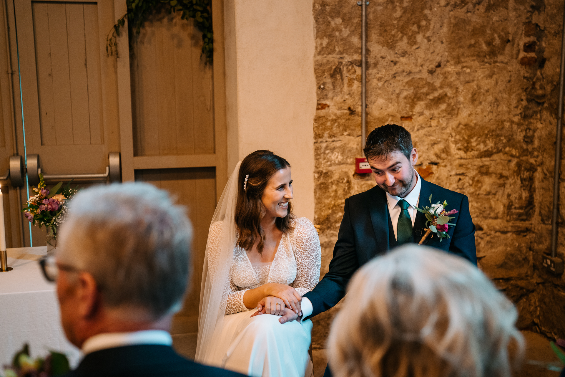 A bride and groom kissing