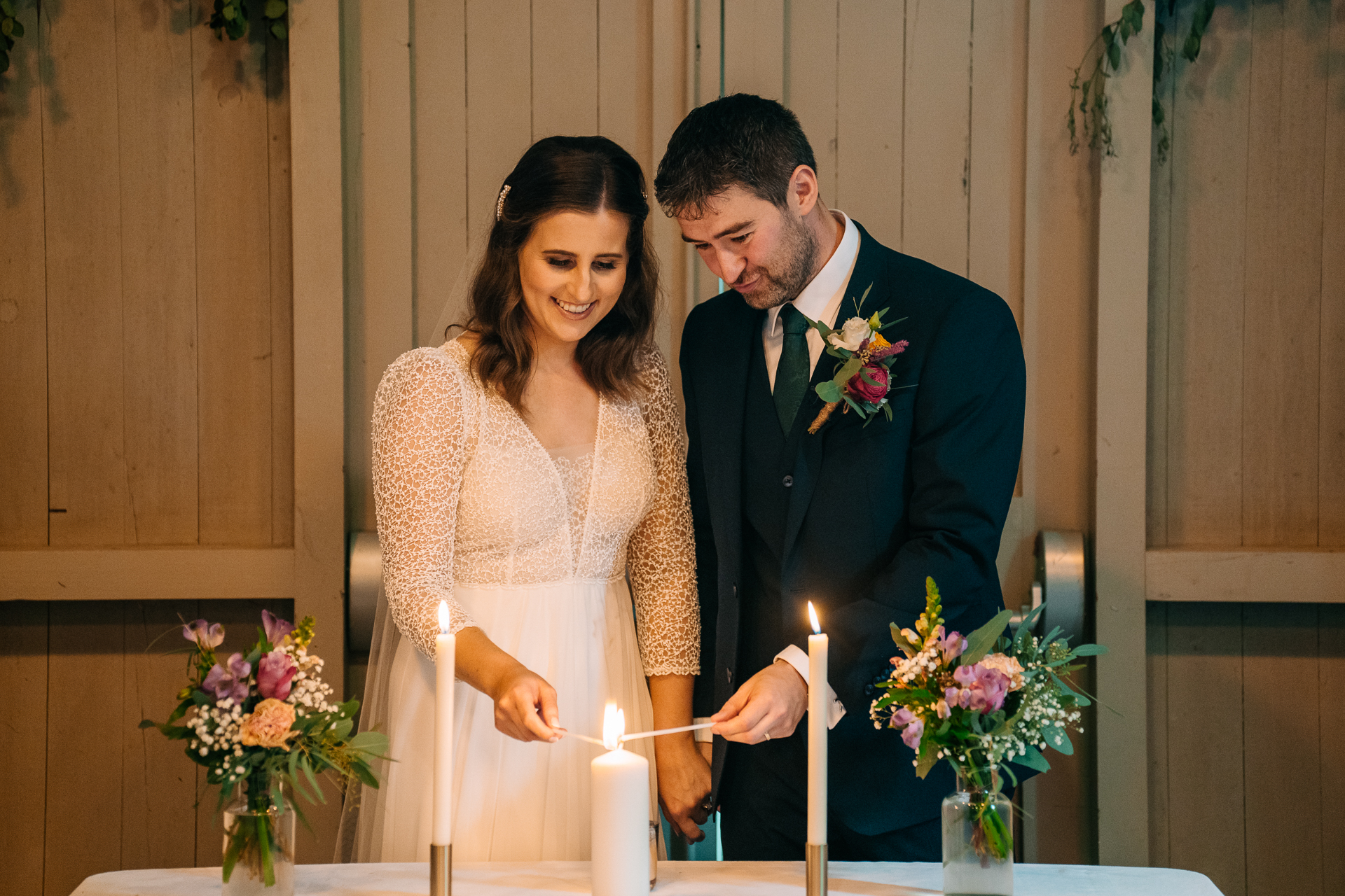 A man and woman in wedding attire