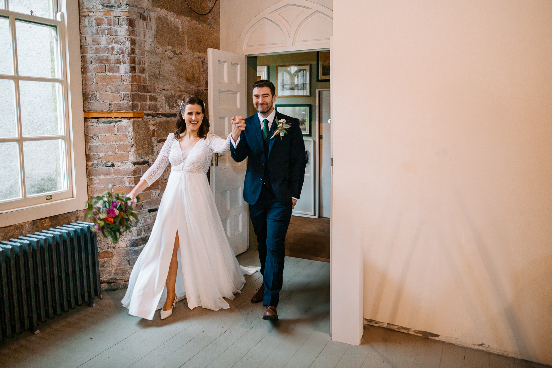 A man and woman in wedding attire