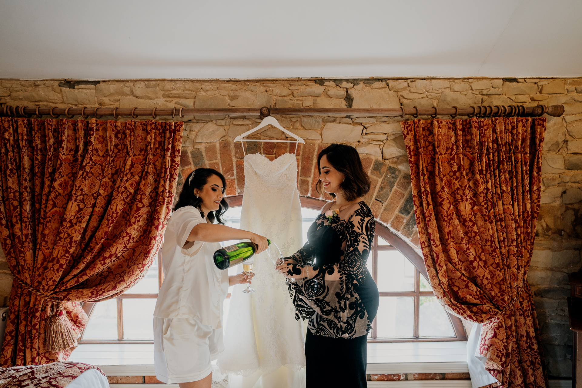 A couple of women in a room