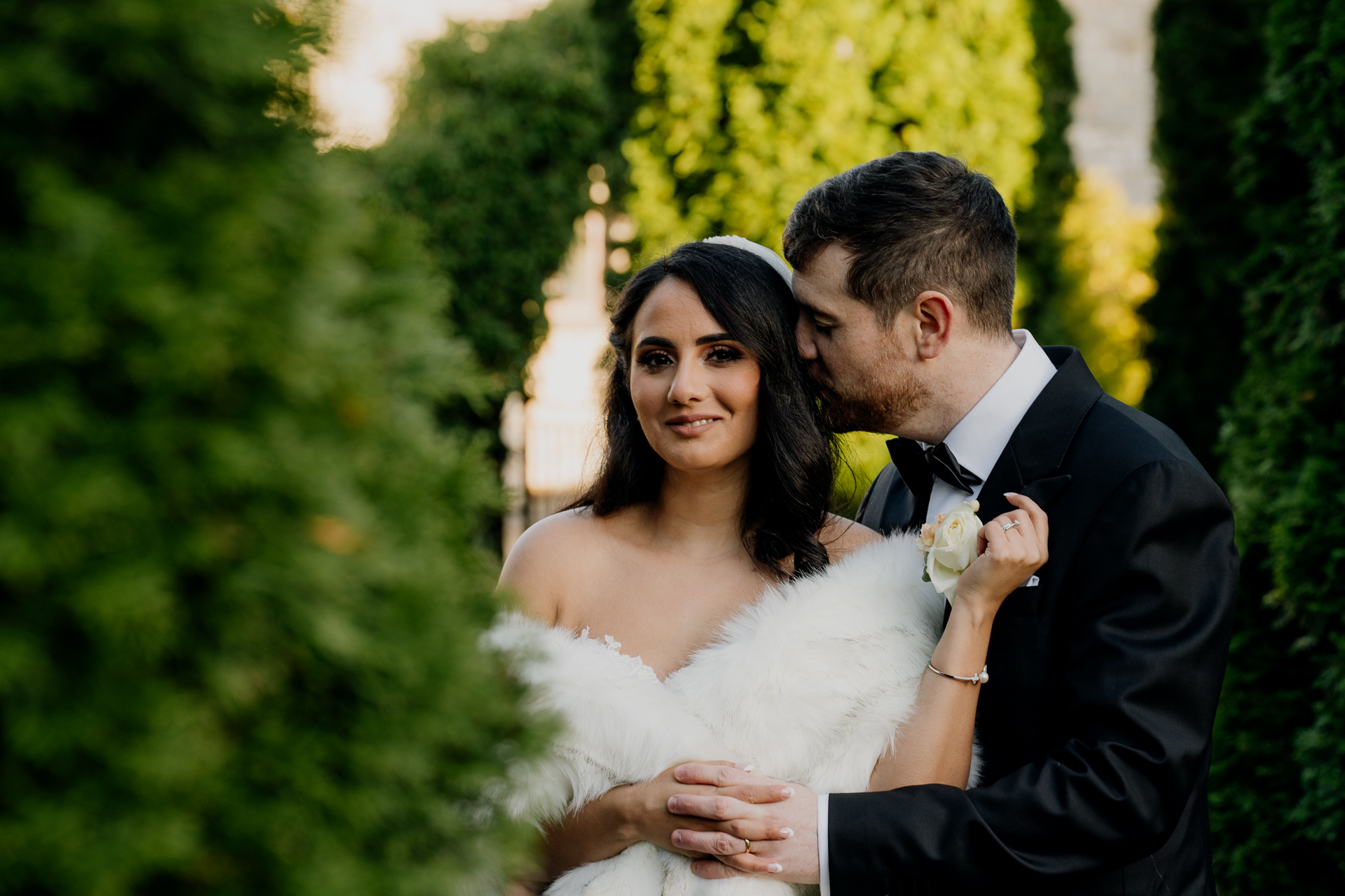 A man and woman in wedding attire