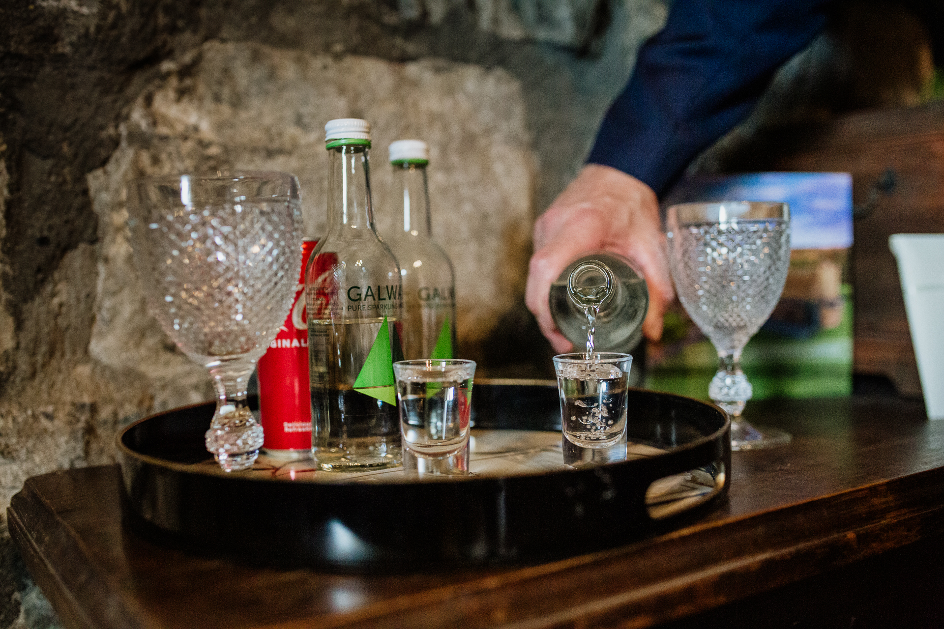 A table with glasses and bottles