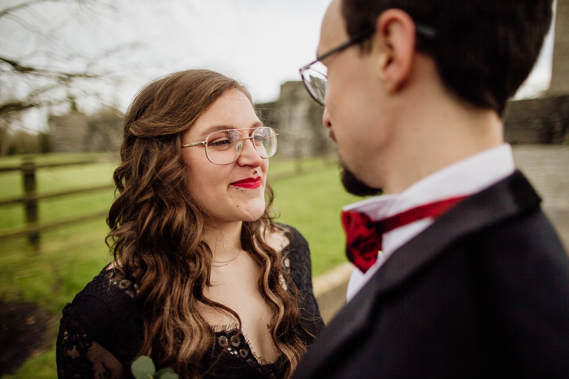 A man and woman looking at each other