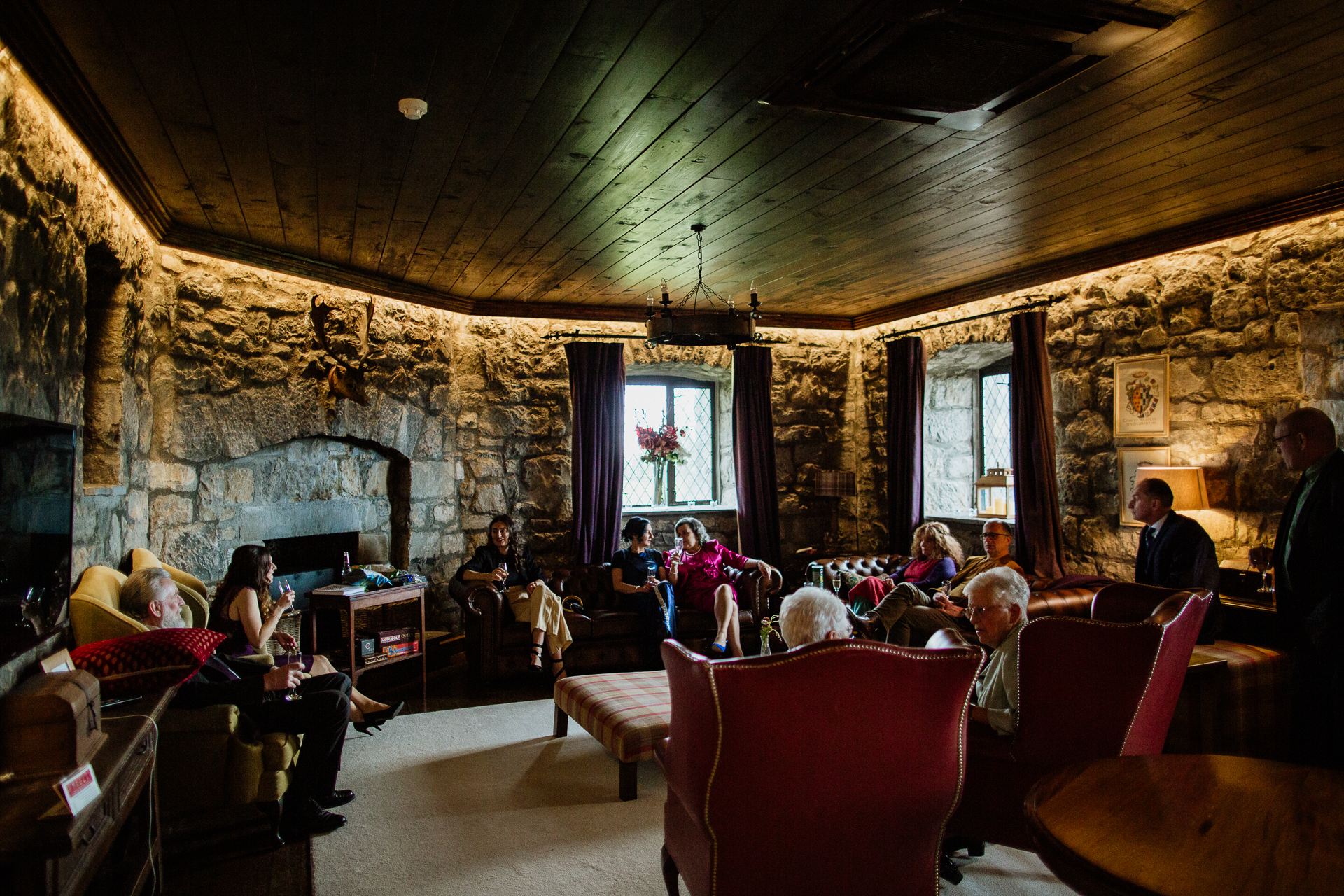 A group of people sitting in a room