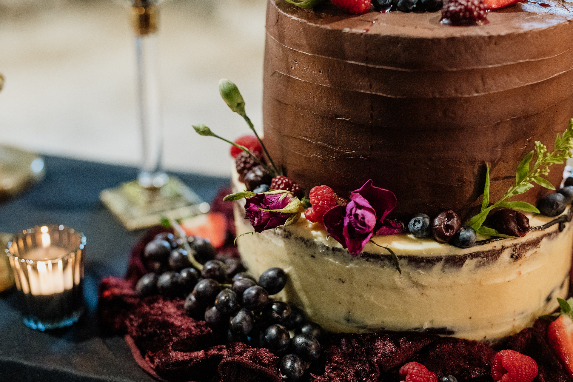 A cake with berries on top