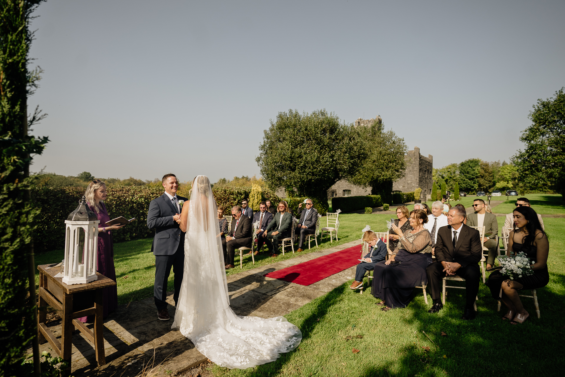 A bride and groom walking down the aisle