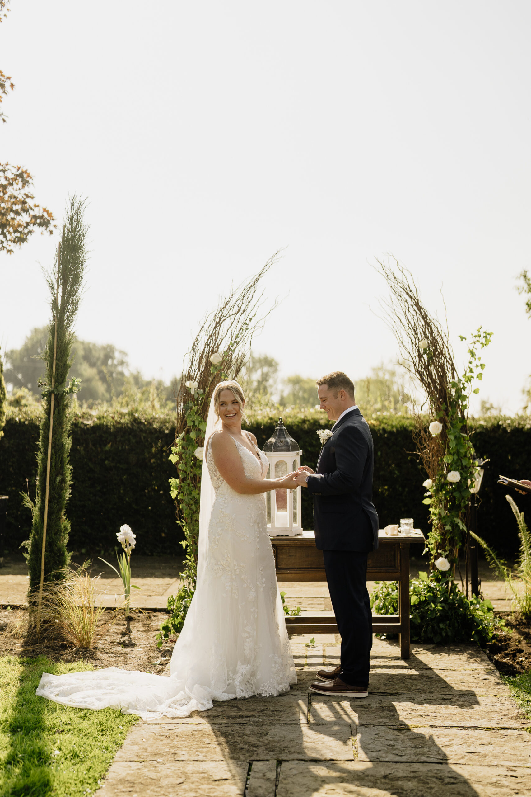 A man and woman in wedding attire