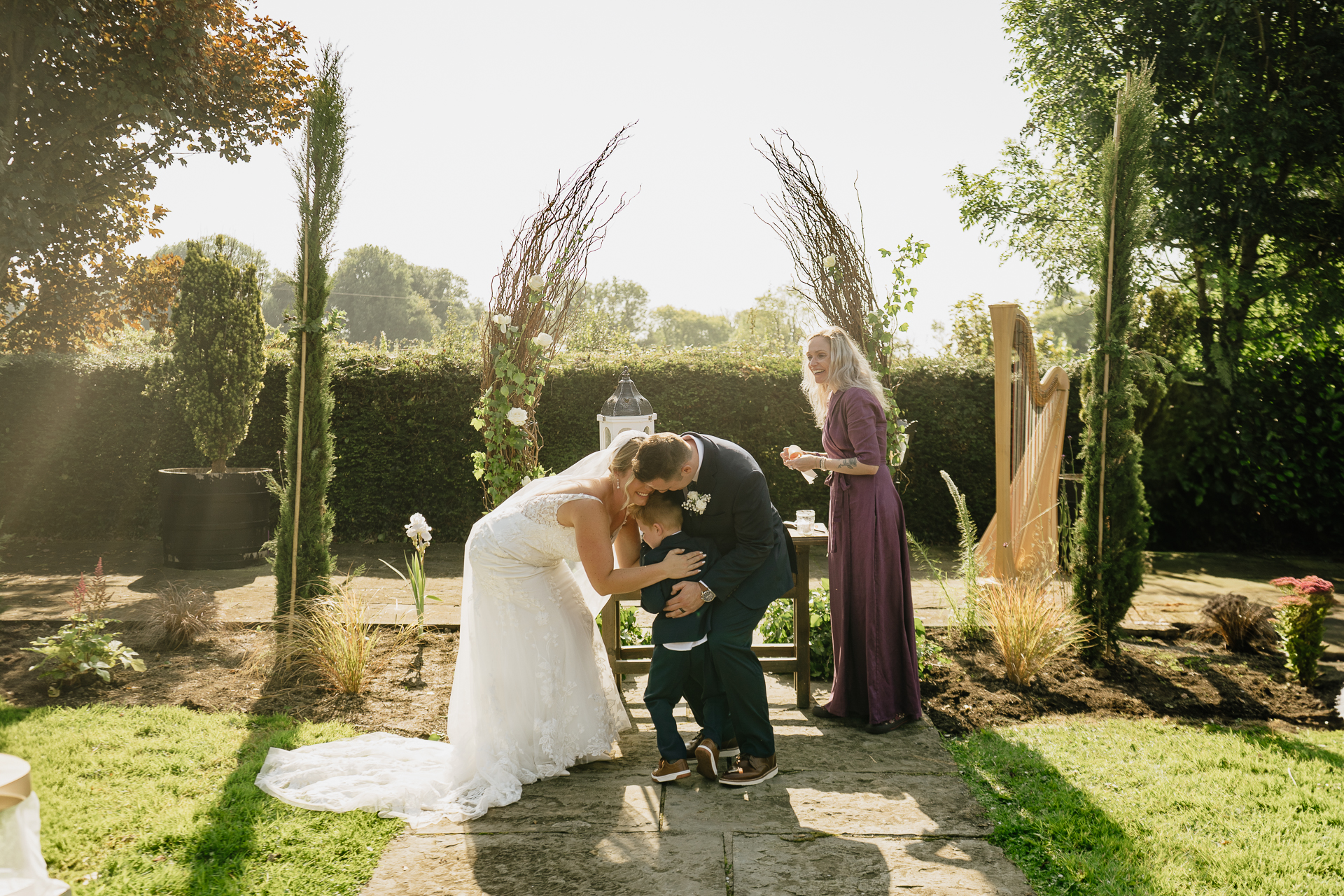 A bride and groom kissing