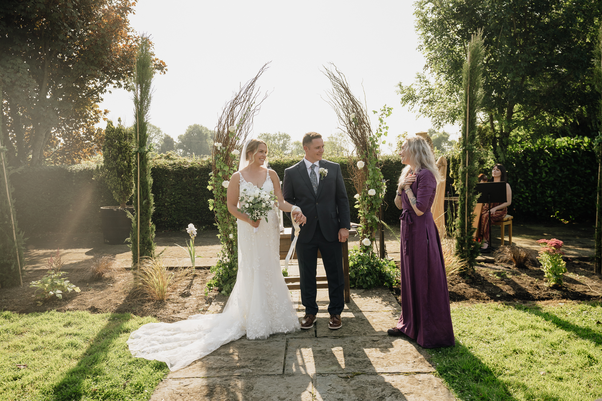 A man and woman in wedding attire