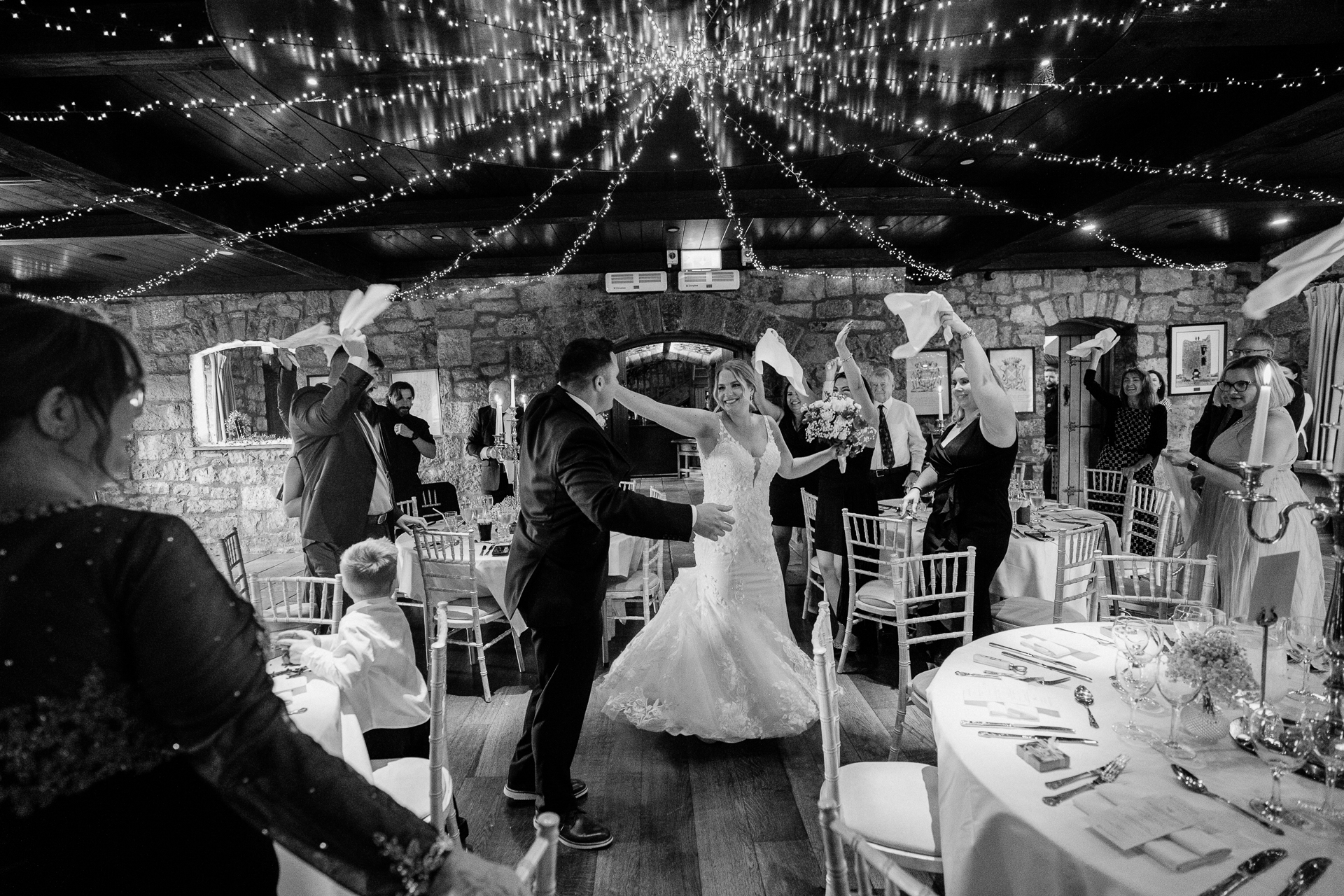 A wedding party in a room