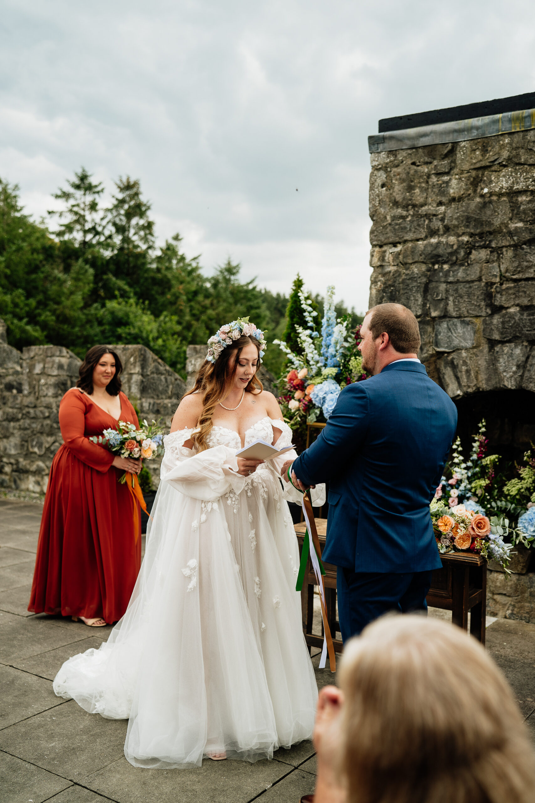 A bride and groom walking down the aisle