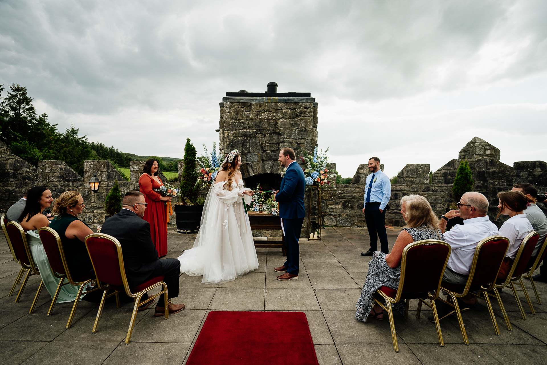 A bride and groom kissing