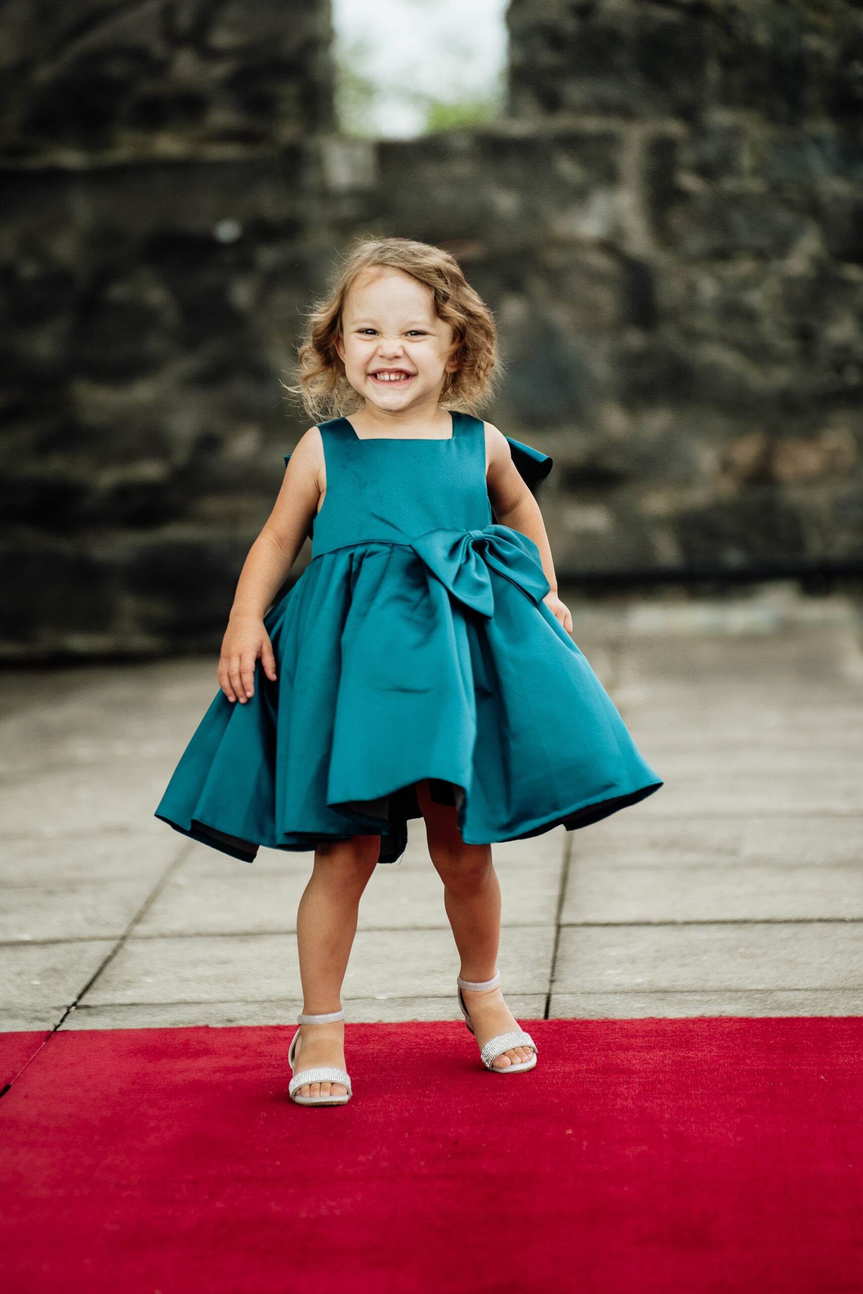 A girl in a blue dress