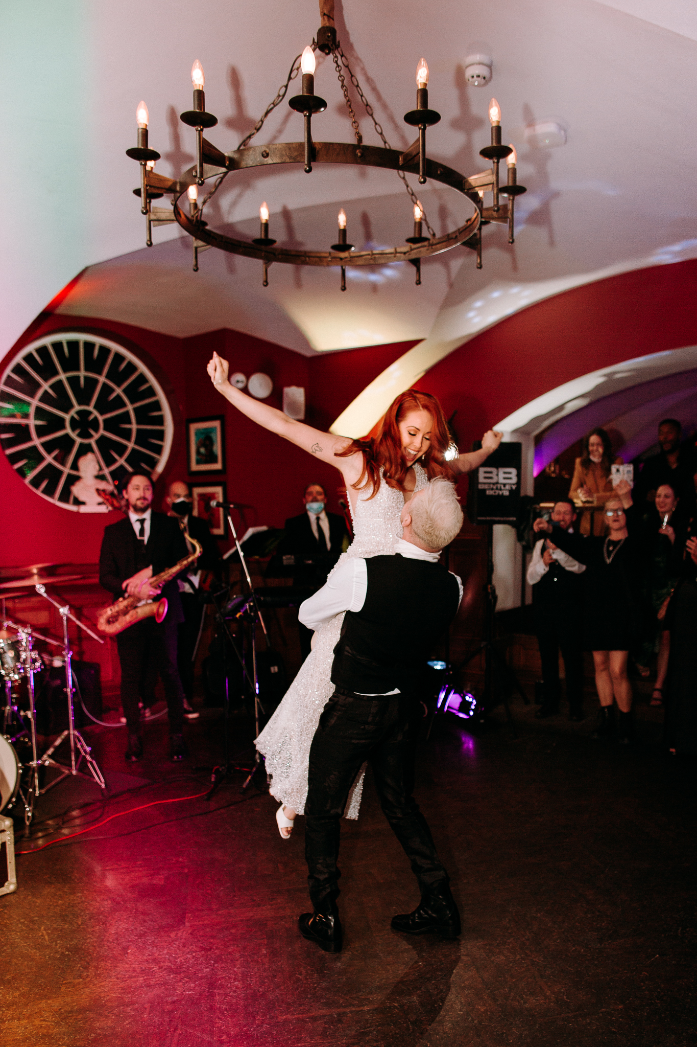 First dance during a wedding at Markree Castle with a live band and guests in the background