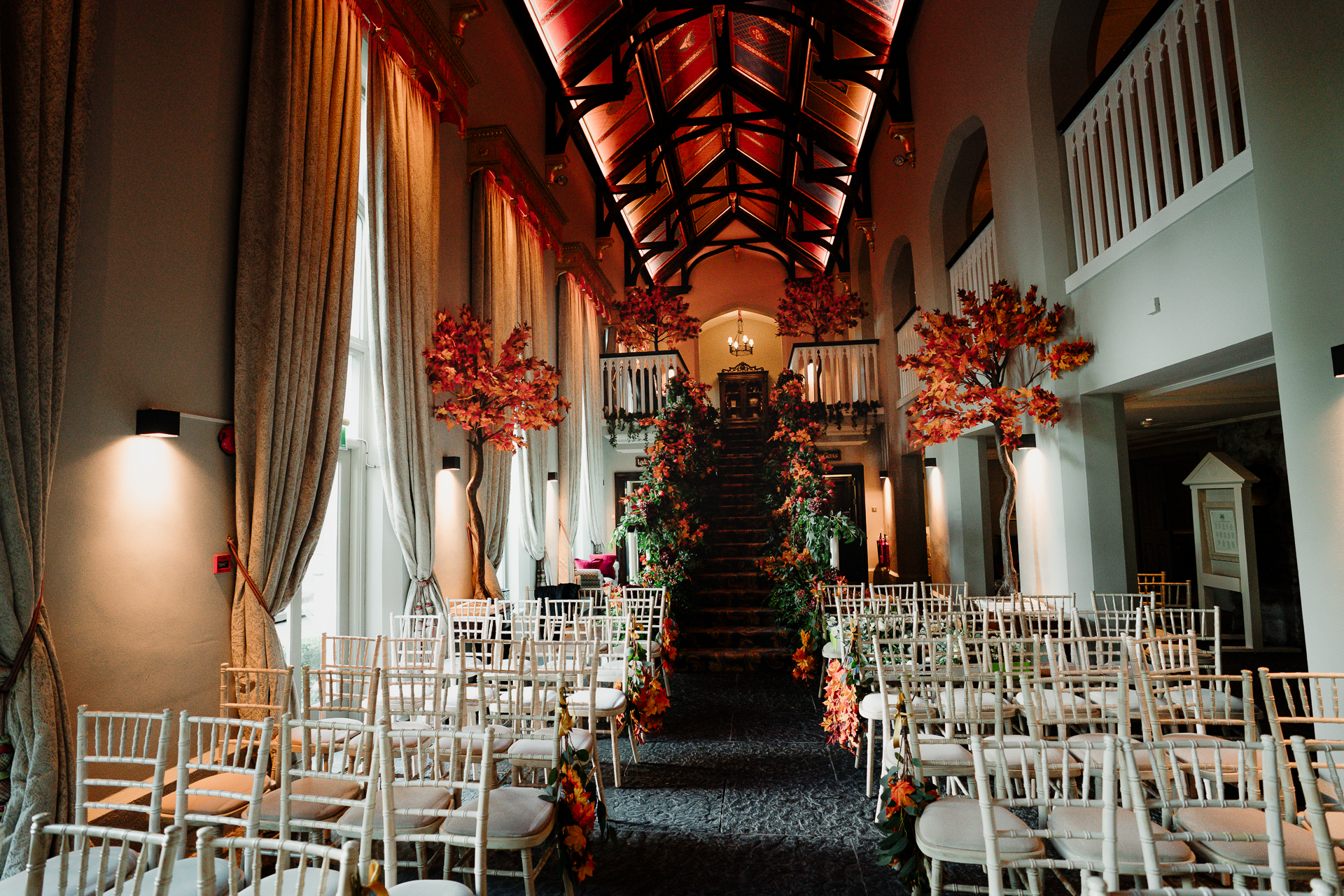 A room with tables and chairs