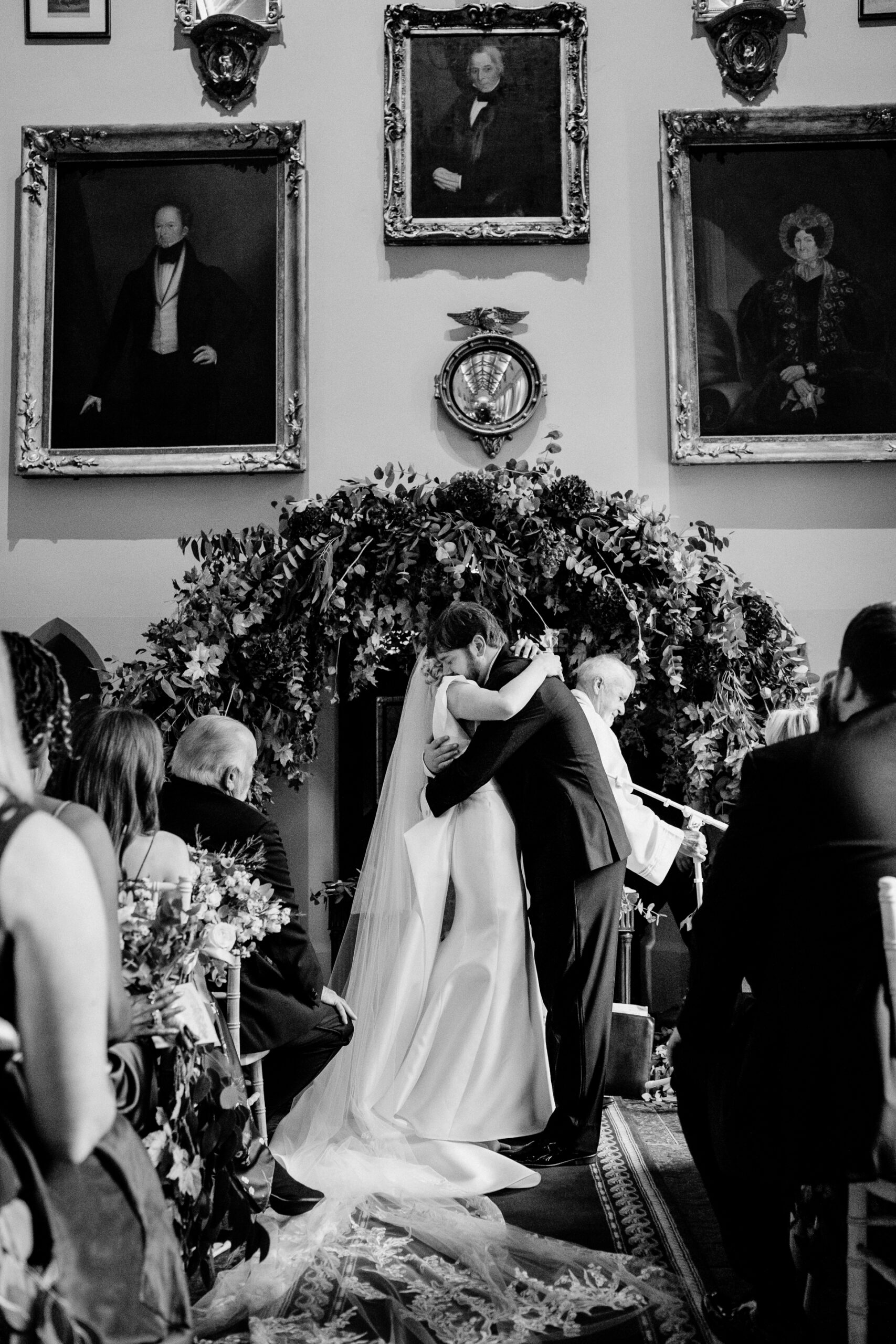 A bride and groom kissing