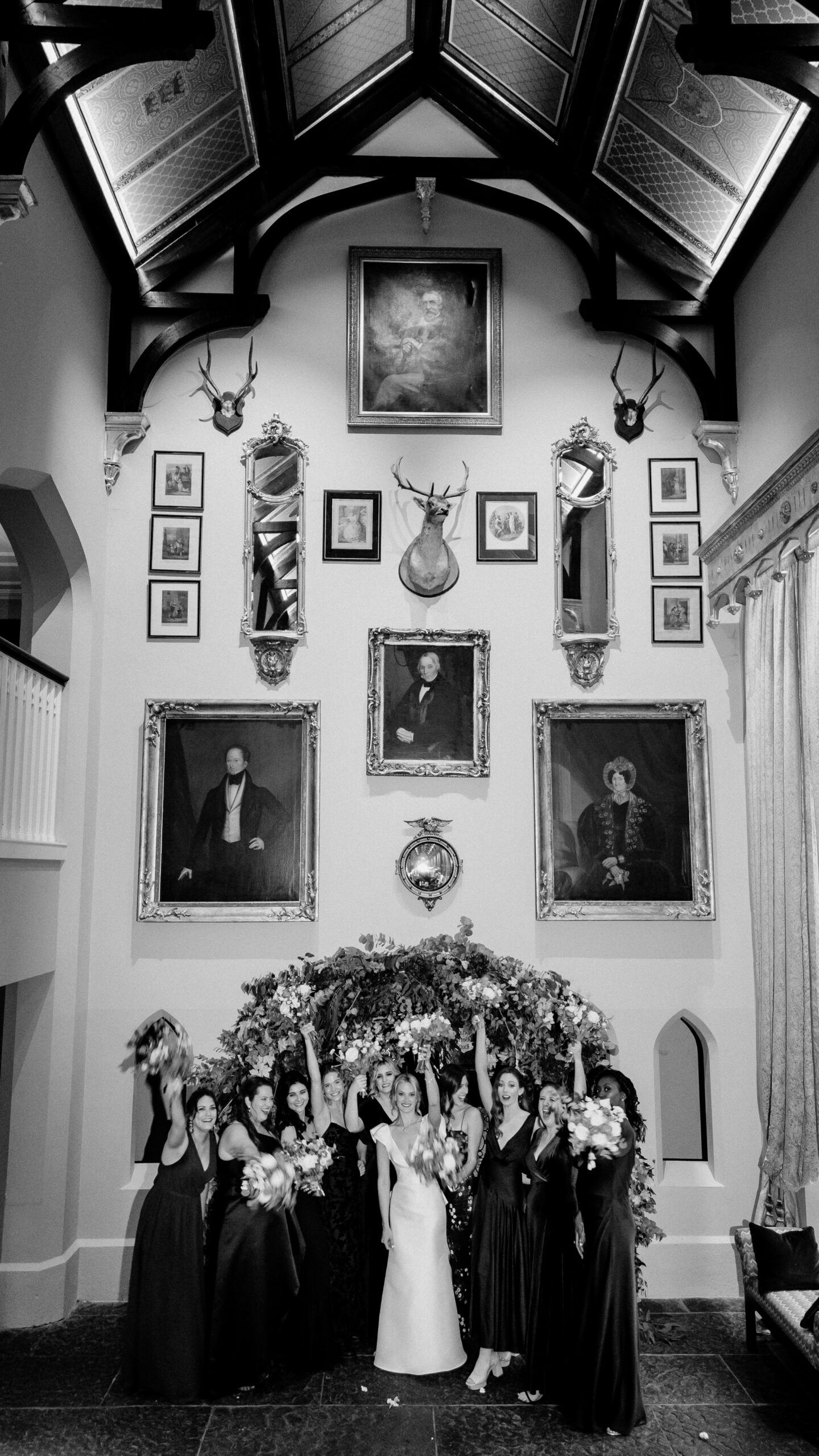 A bride and groom in a room