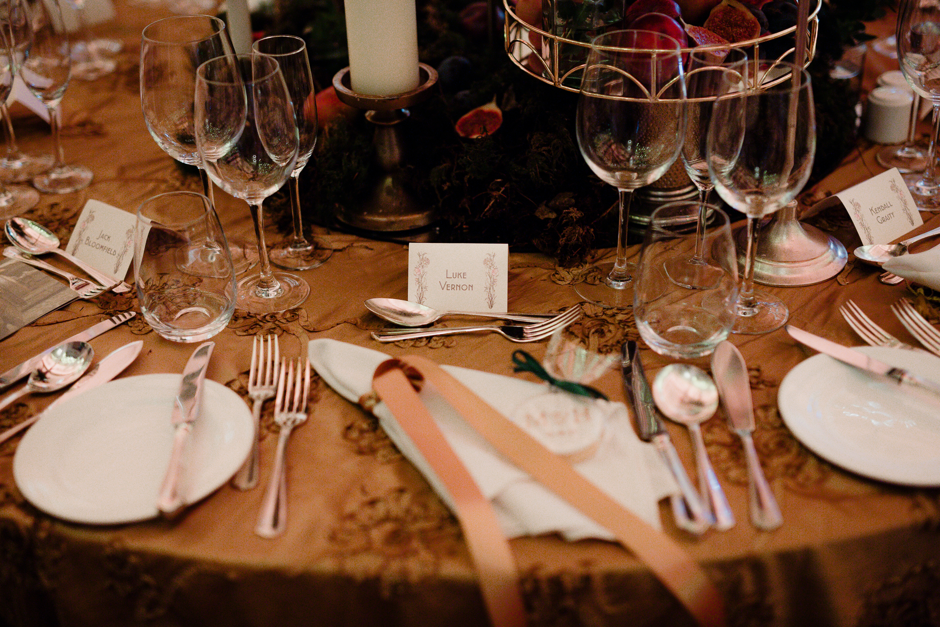 A table with plates and silverware