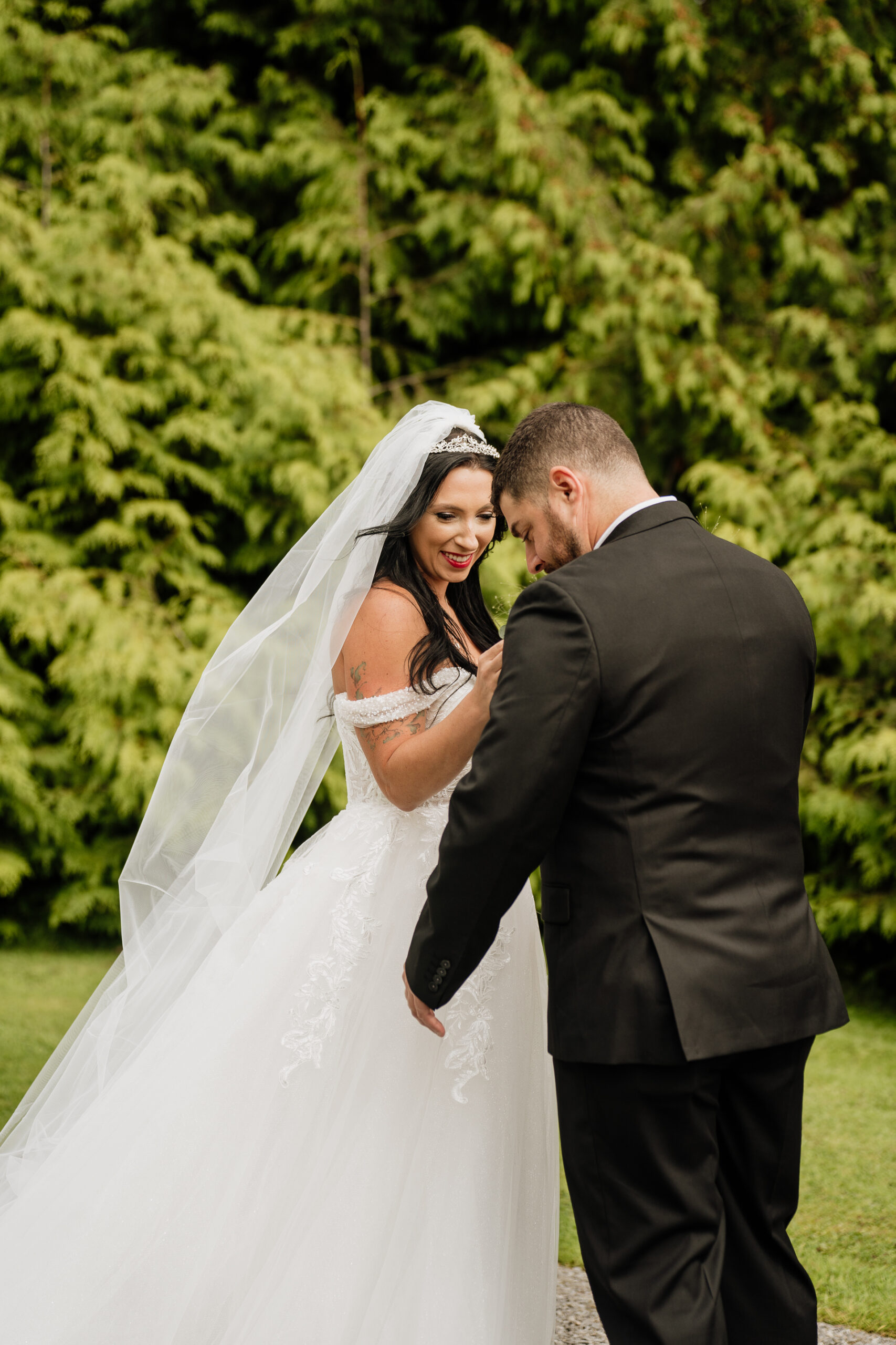 A man and woman in wedding attire