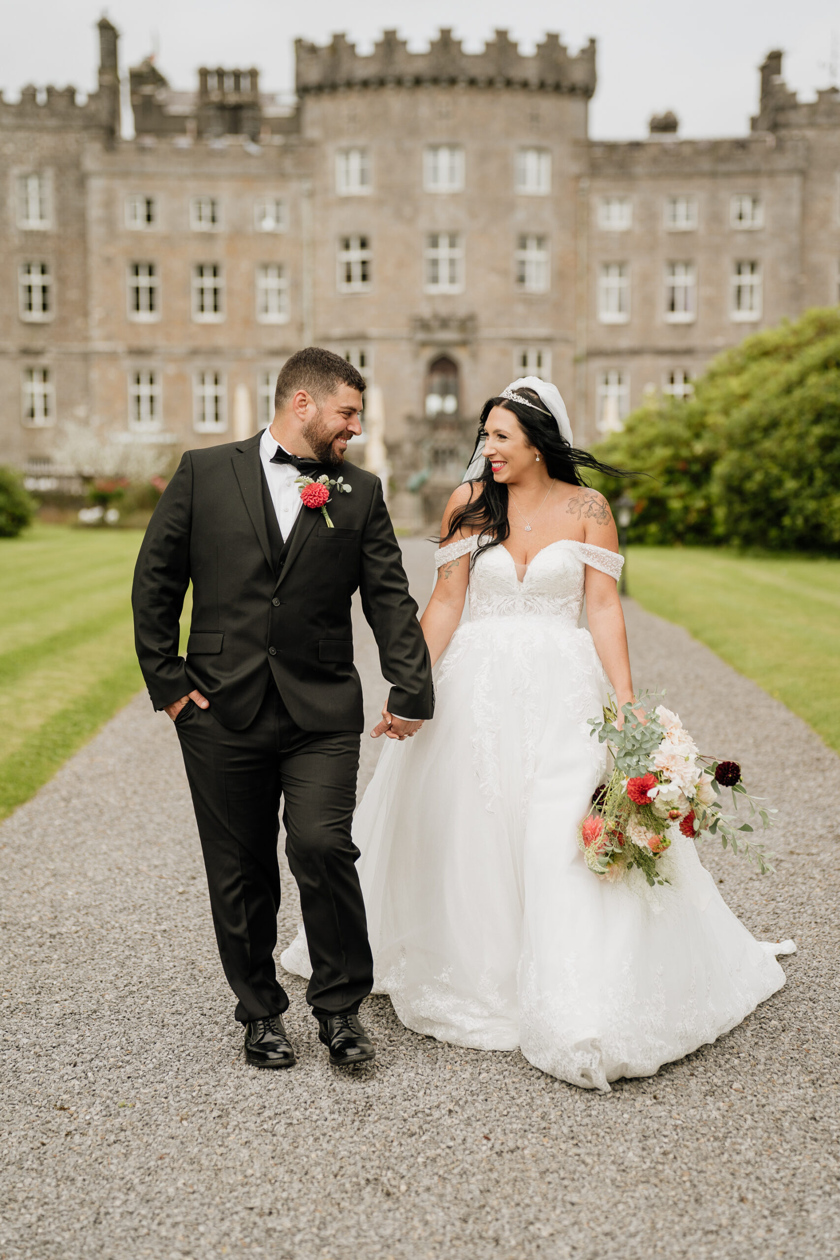 A man and woman in wedding attire