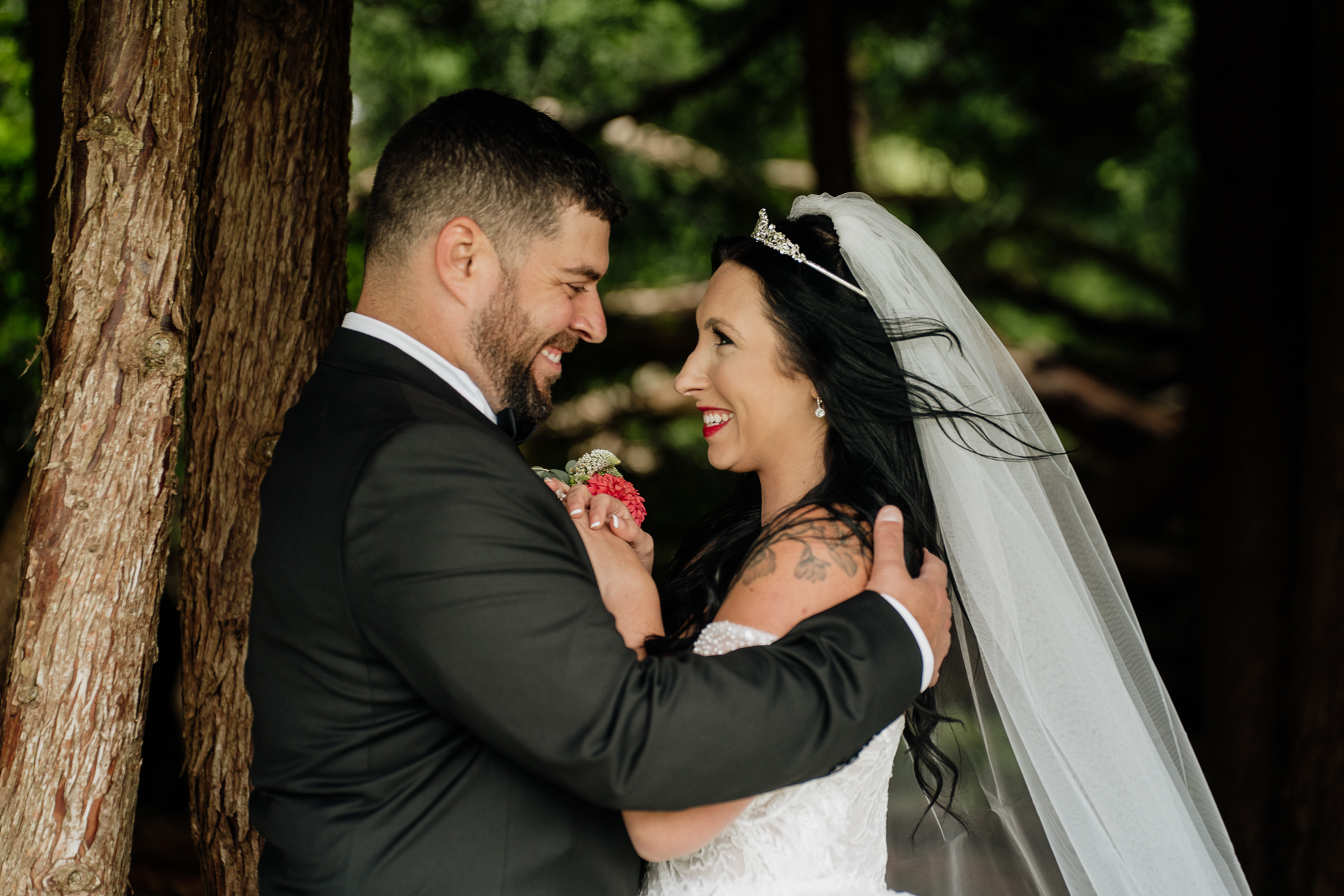 A man and woman in wedding attire