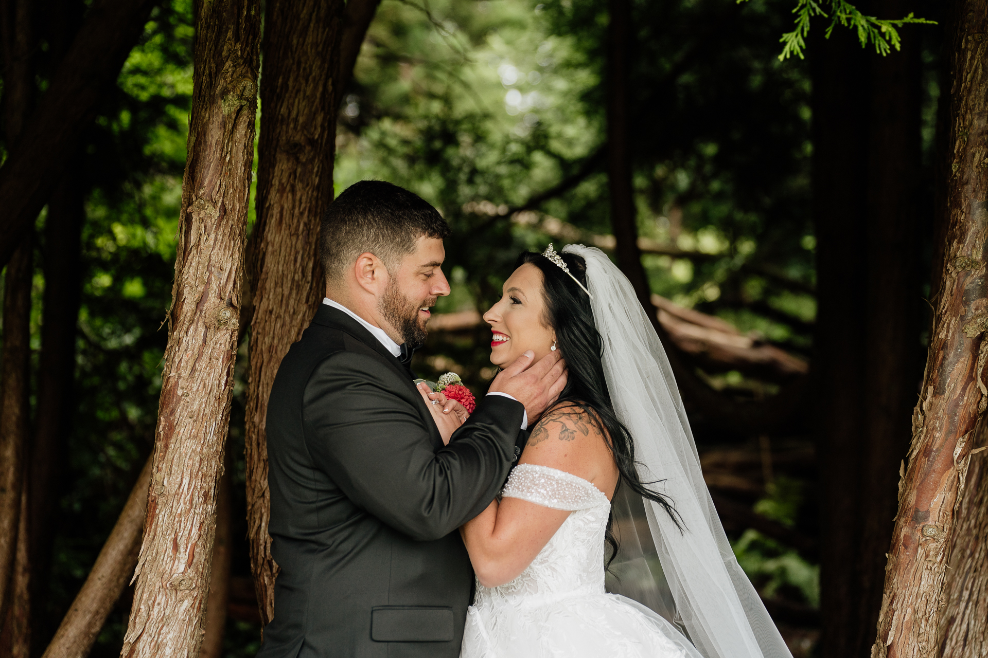 A man and woman in wedding attire