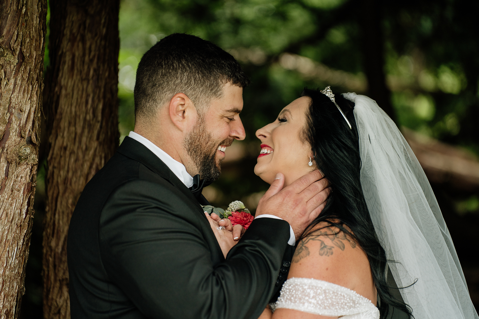 A man and woman in wedding attire