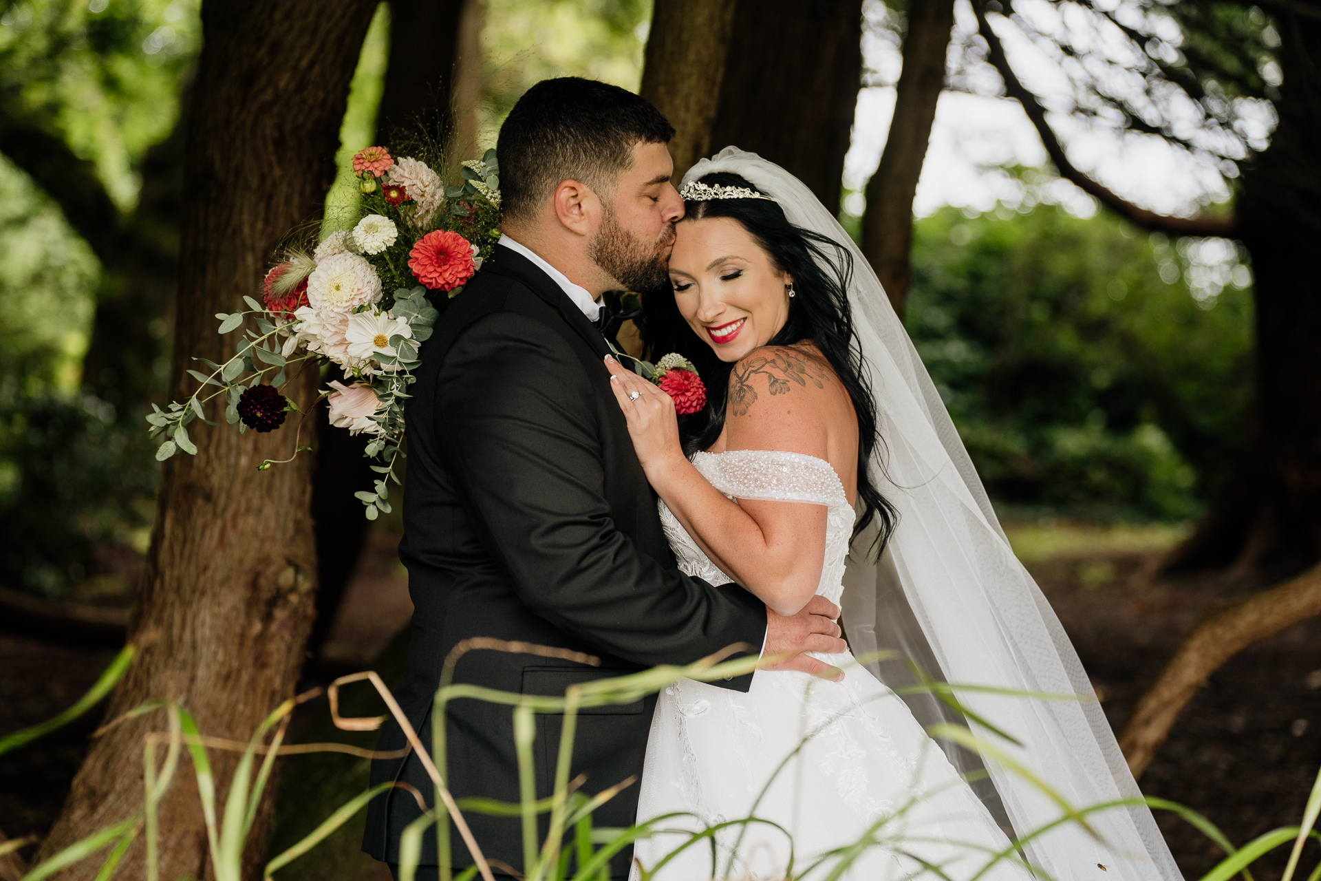 A man and woman in wedding attire