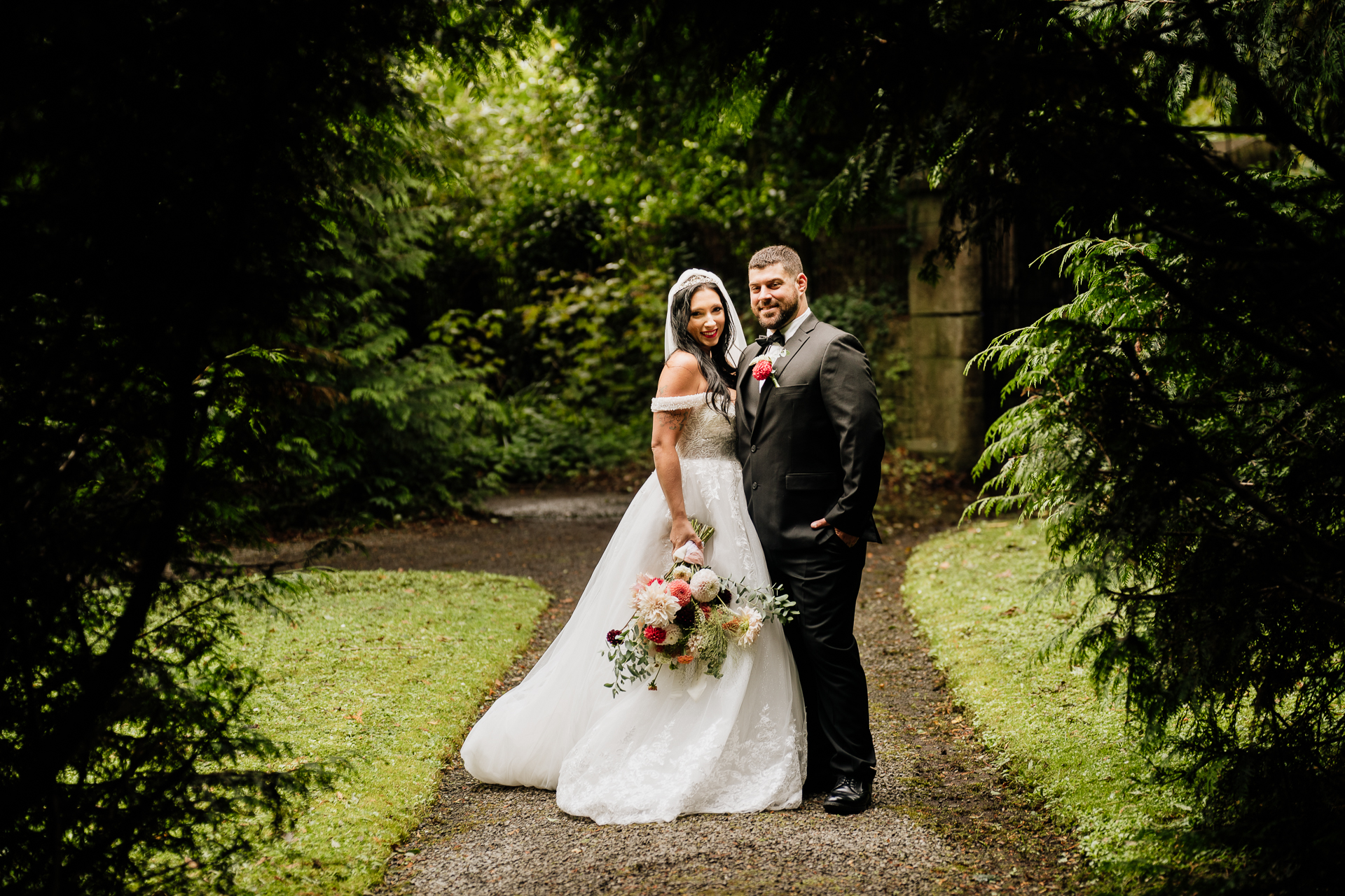 A man and woman in wedding attire