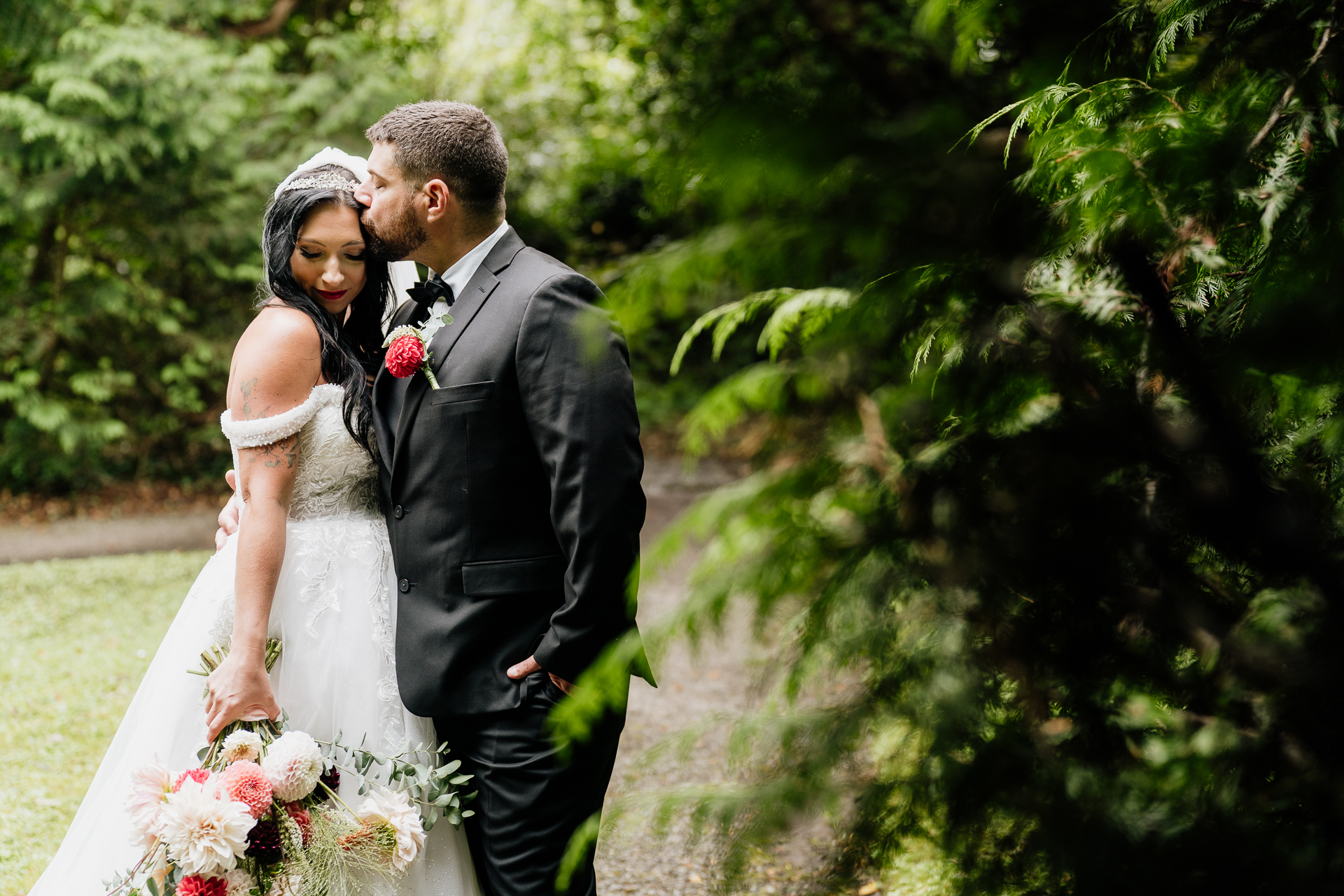 A man and woman in wedding attire