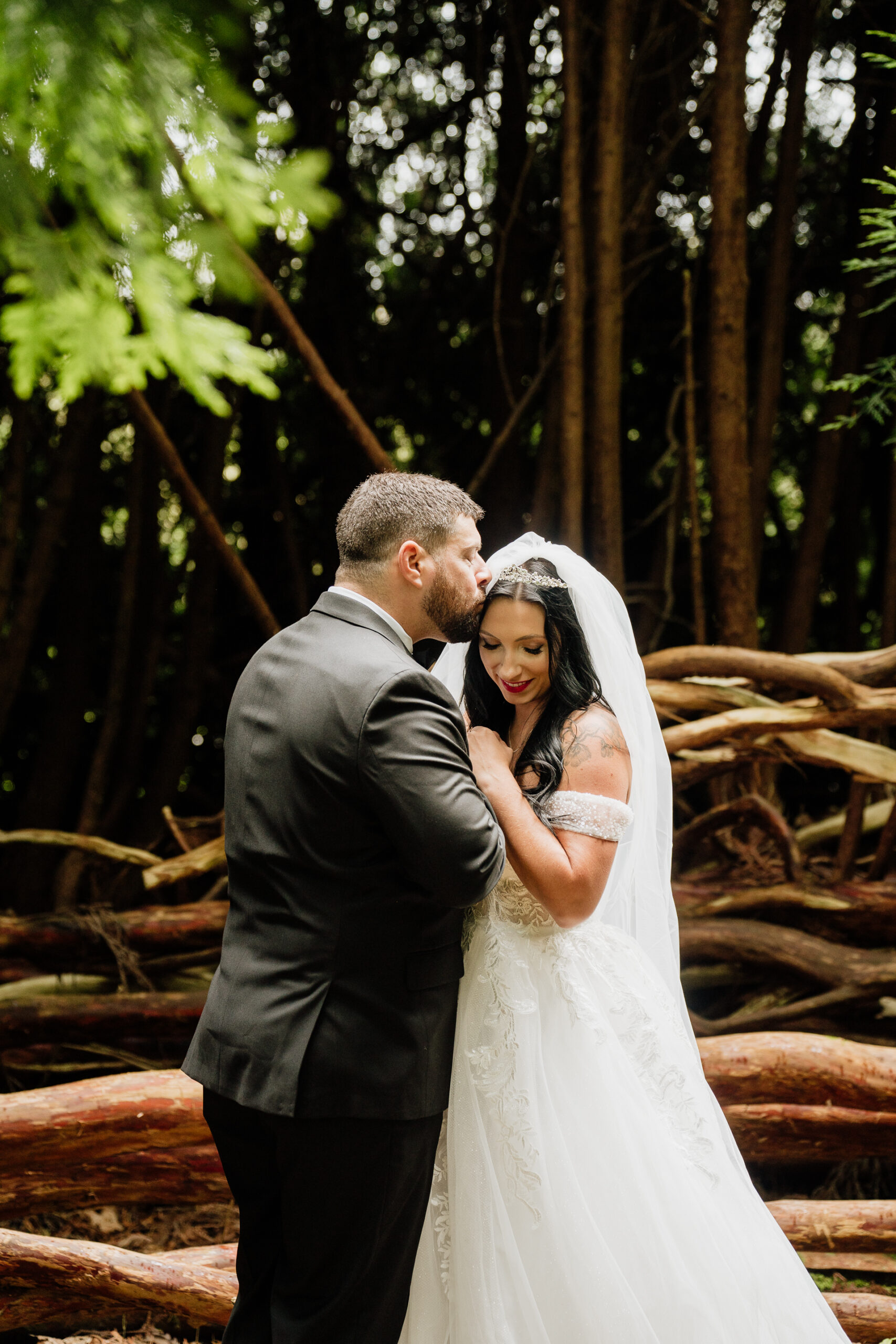 A man and woman in wedding attire