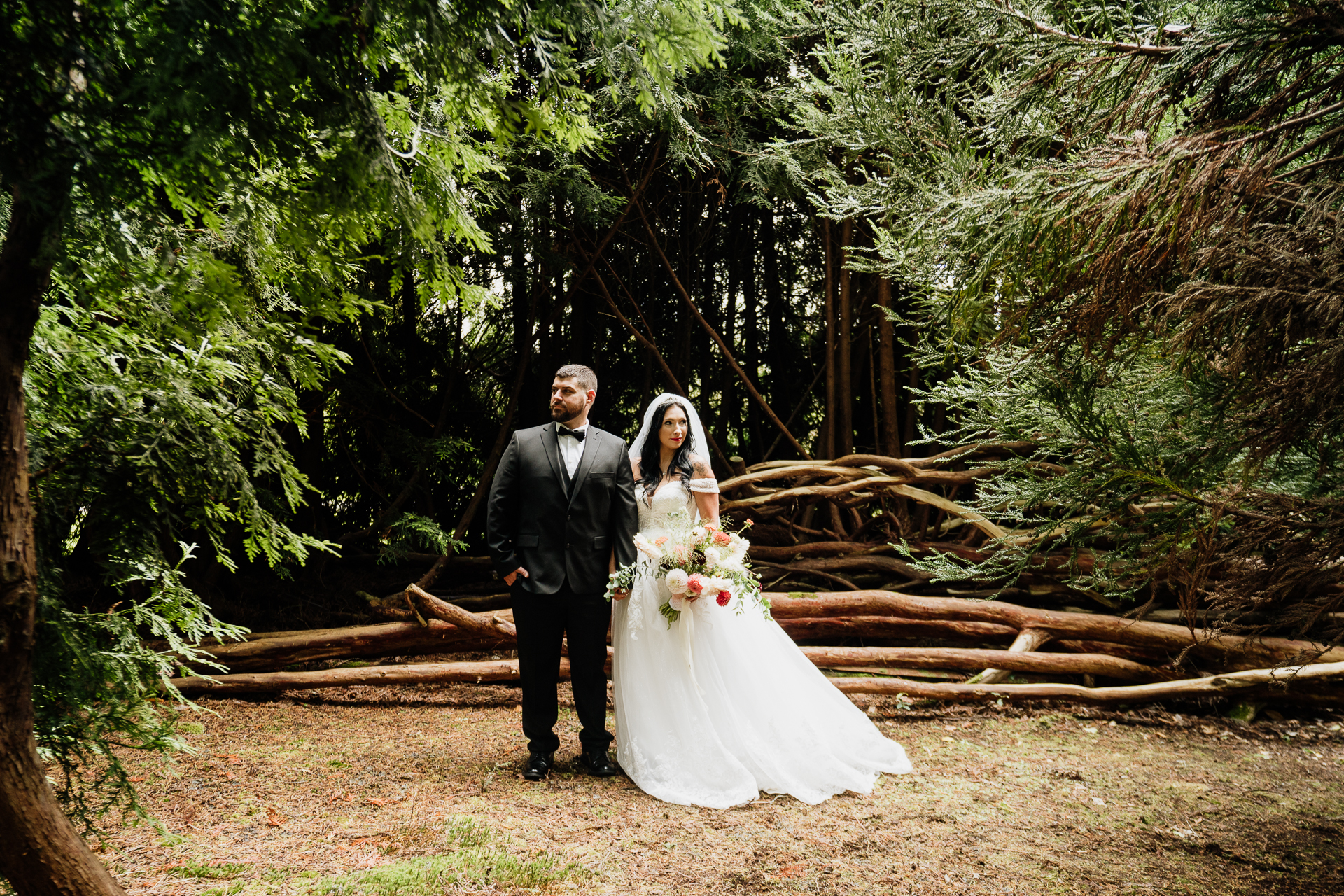 A man and woman in wedding attire