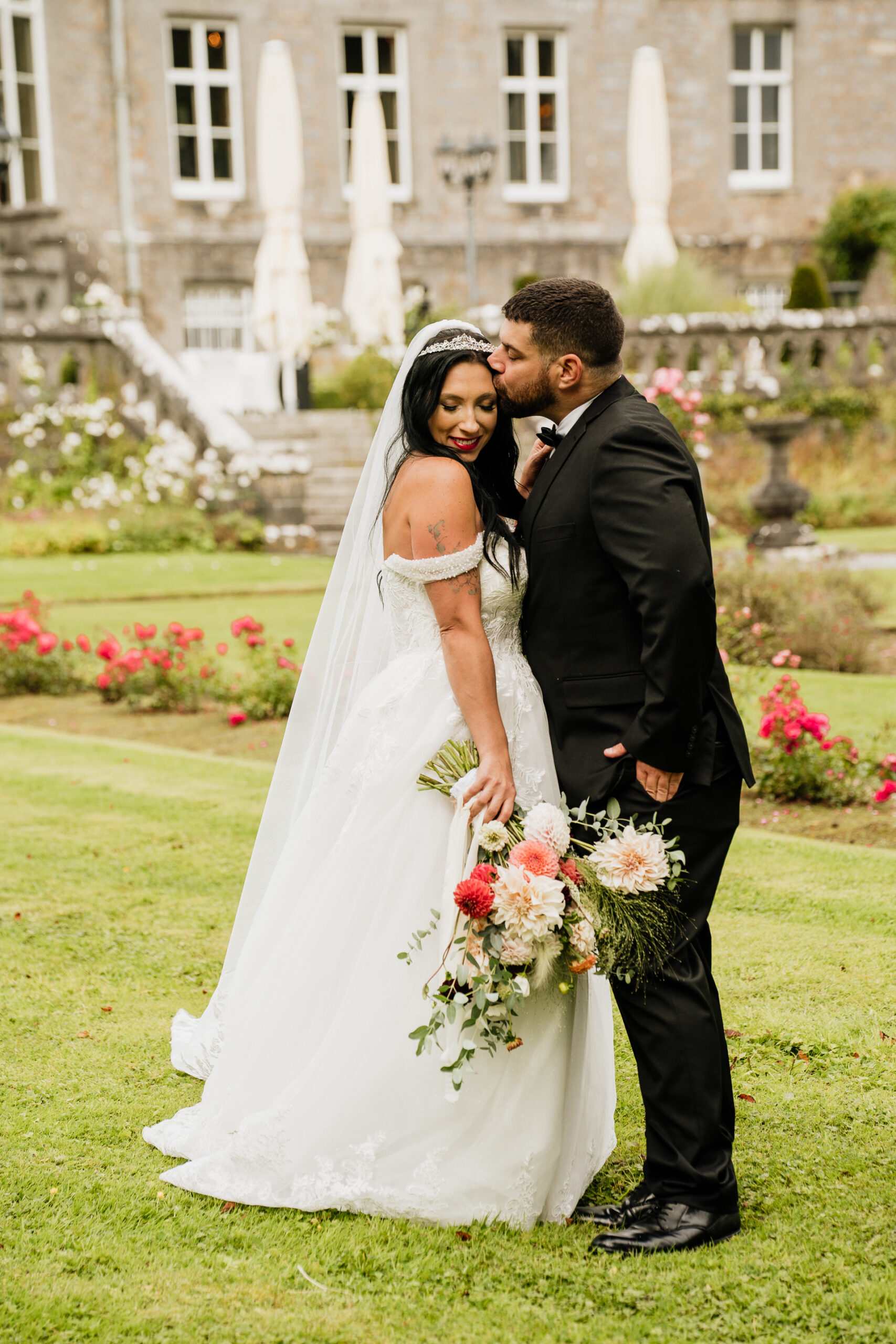 A man and woman in wedding attire