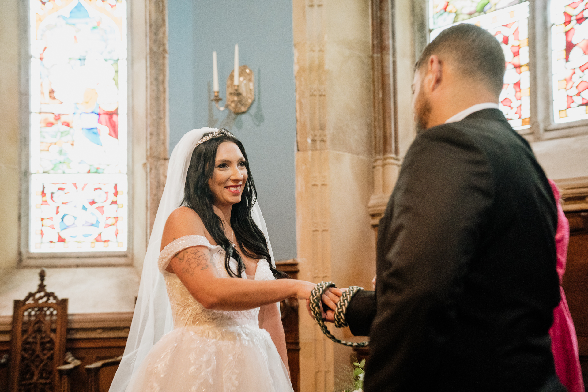 A man and woman in wedding attire