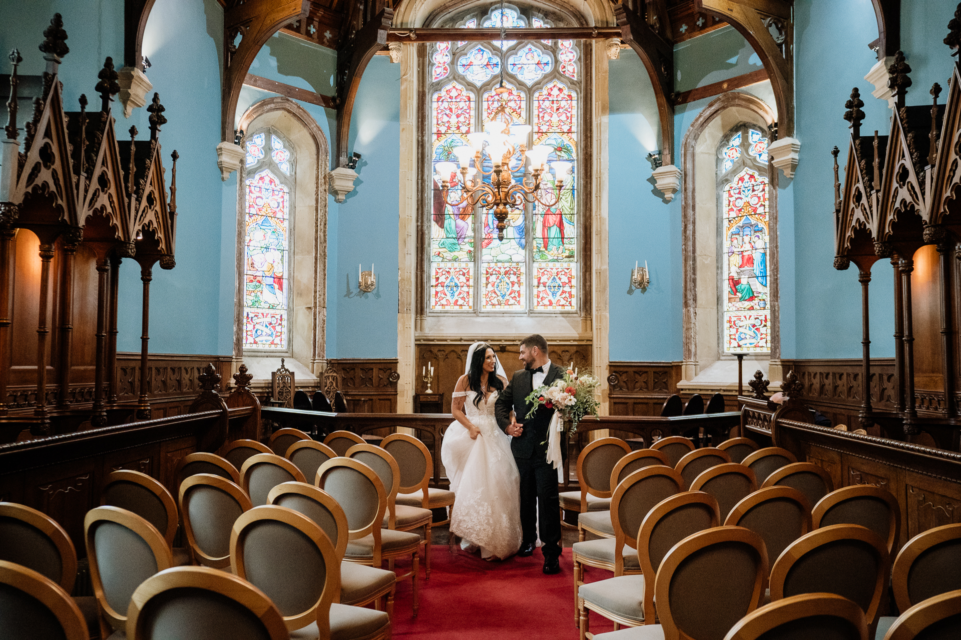 A man and woman in a church