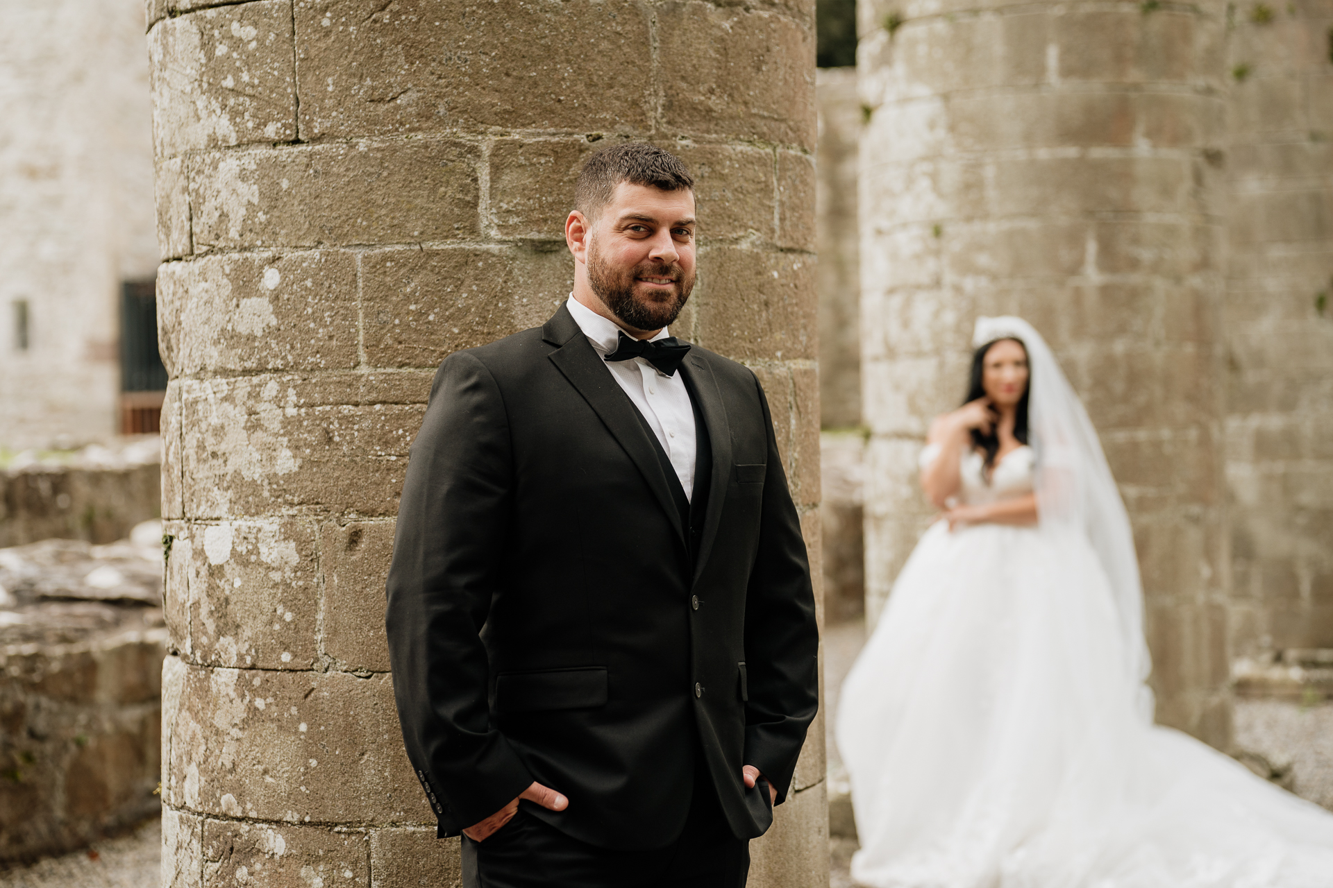 A man and woman in wedding attire