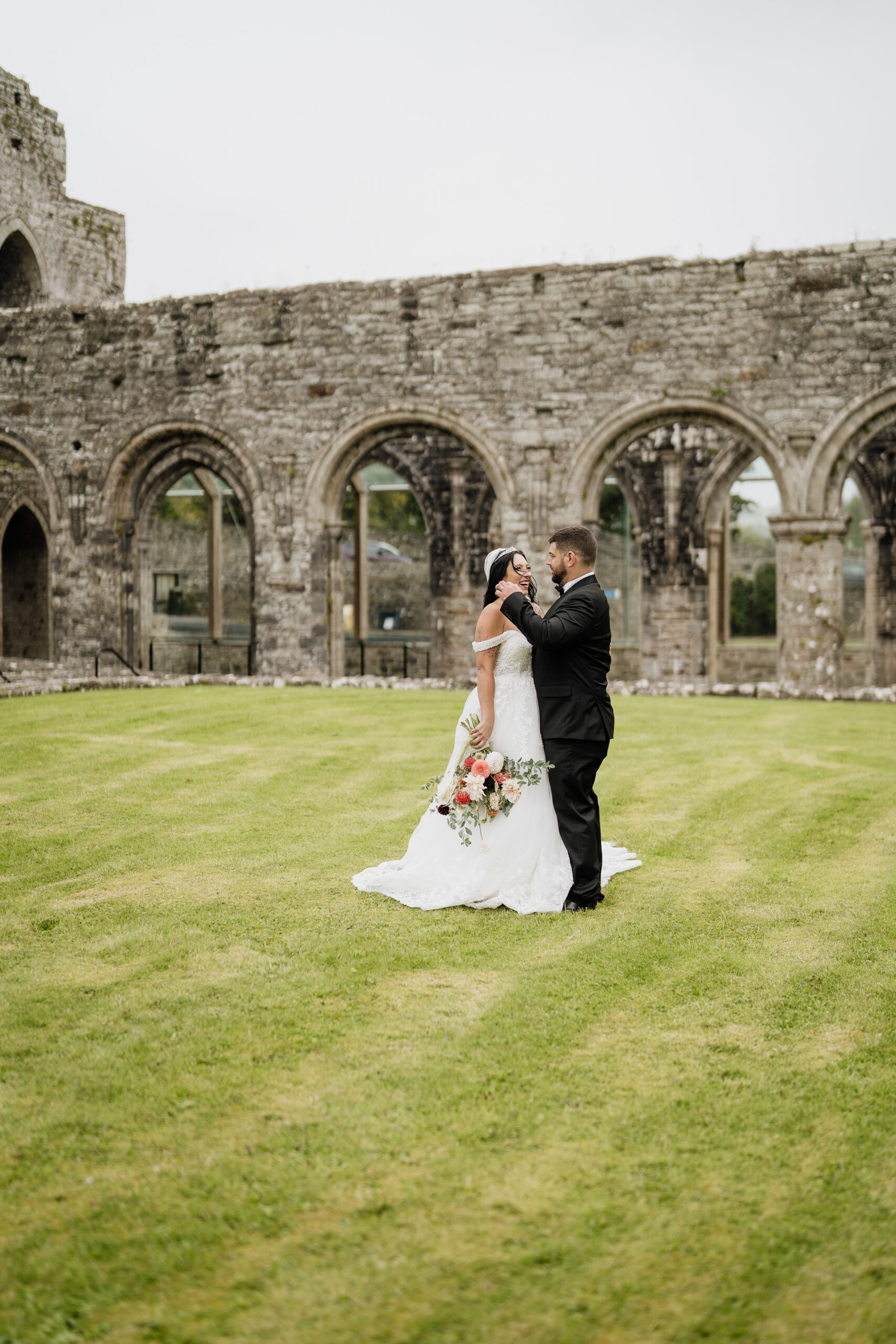 A man and woman in wedding attire