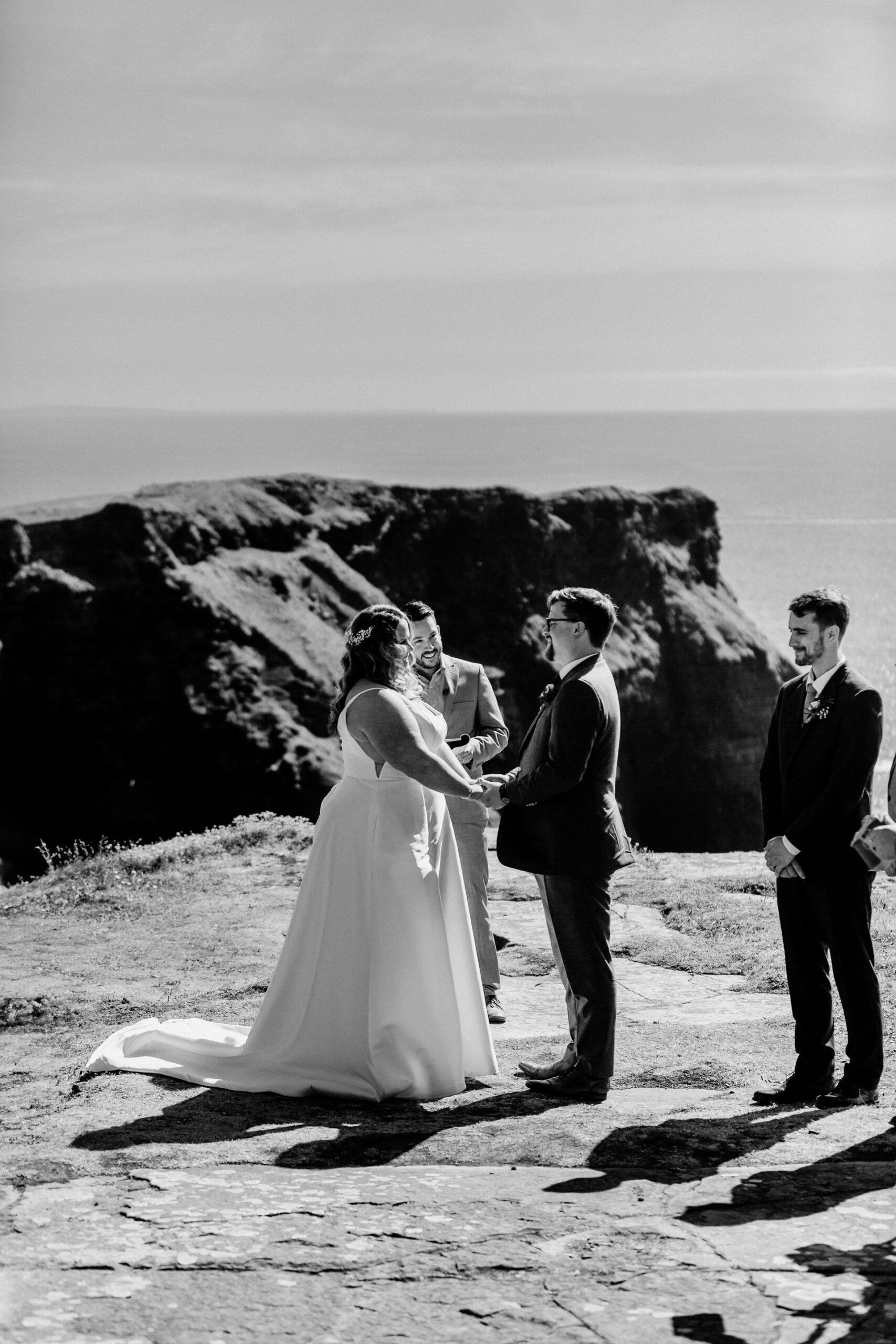 A bride and groom kissing