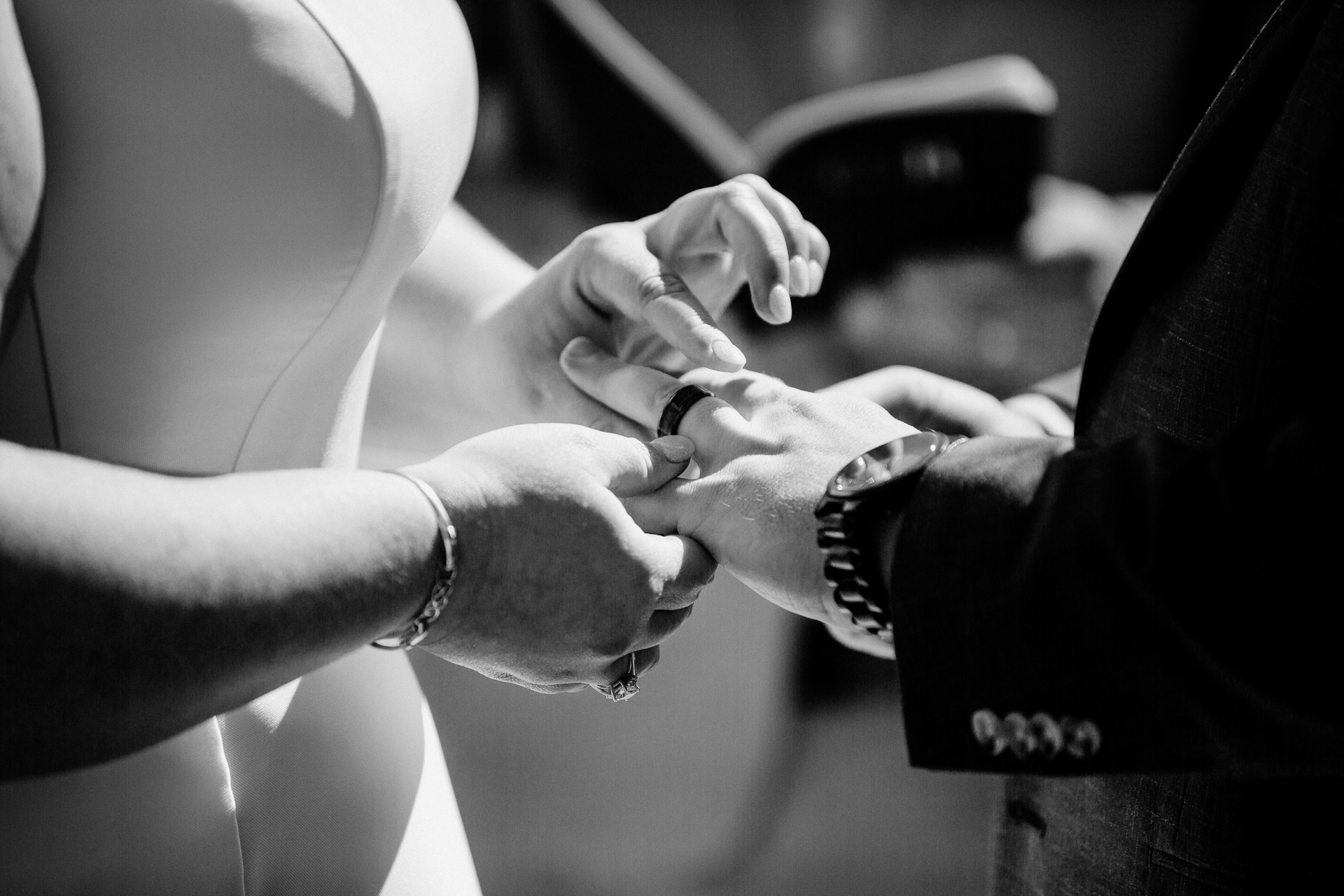 A woman getting her wedding dress done