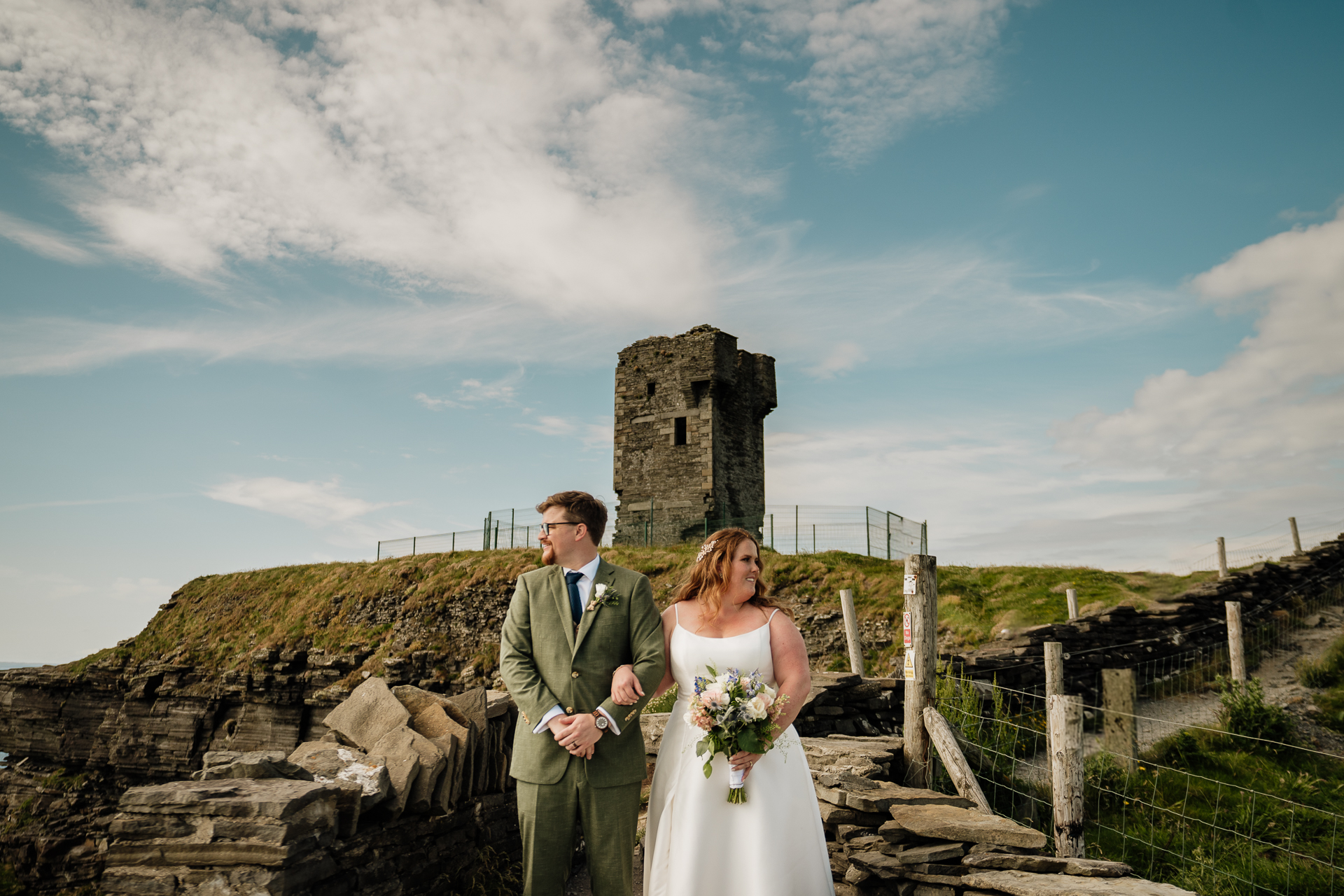 A man and woman in wedding attire