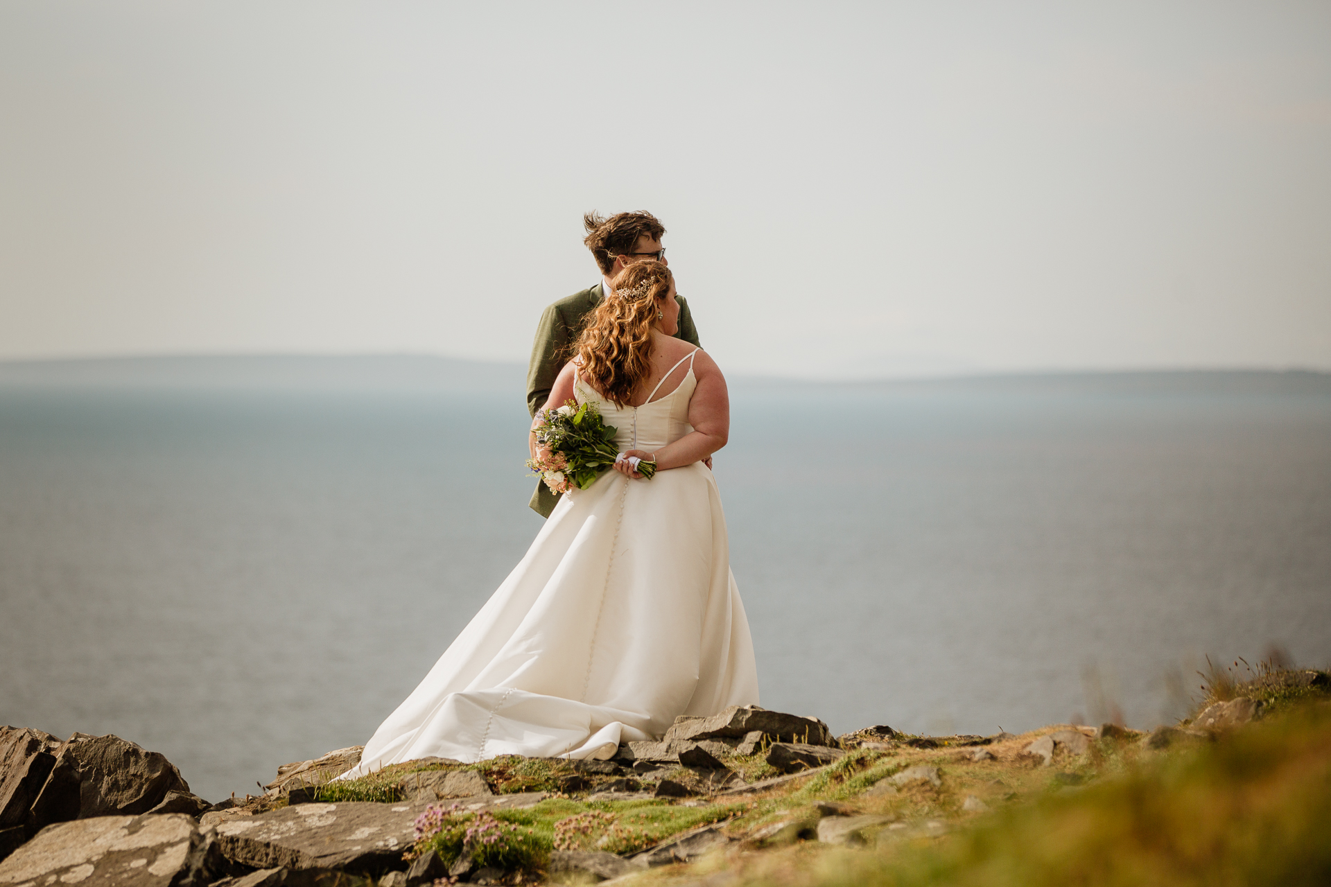 A man and woman in wedding attire